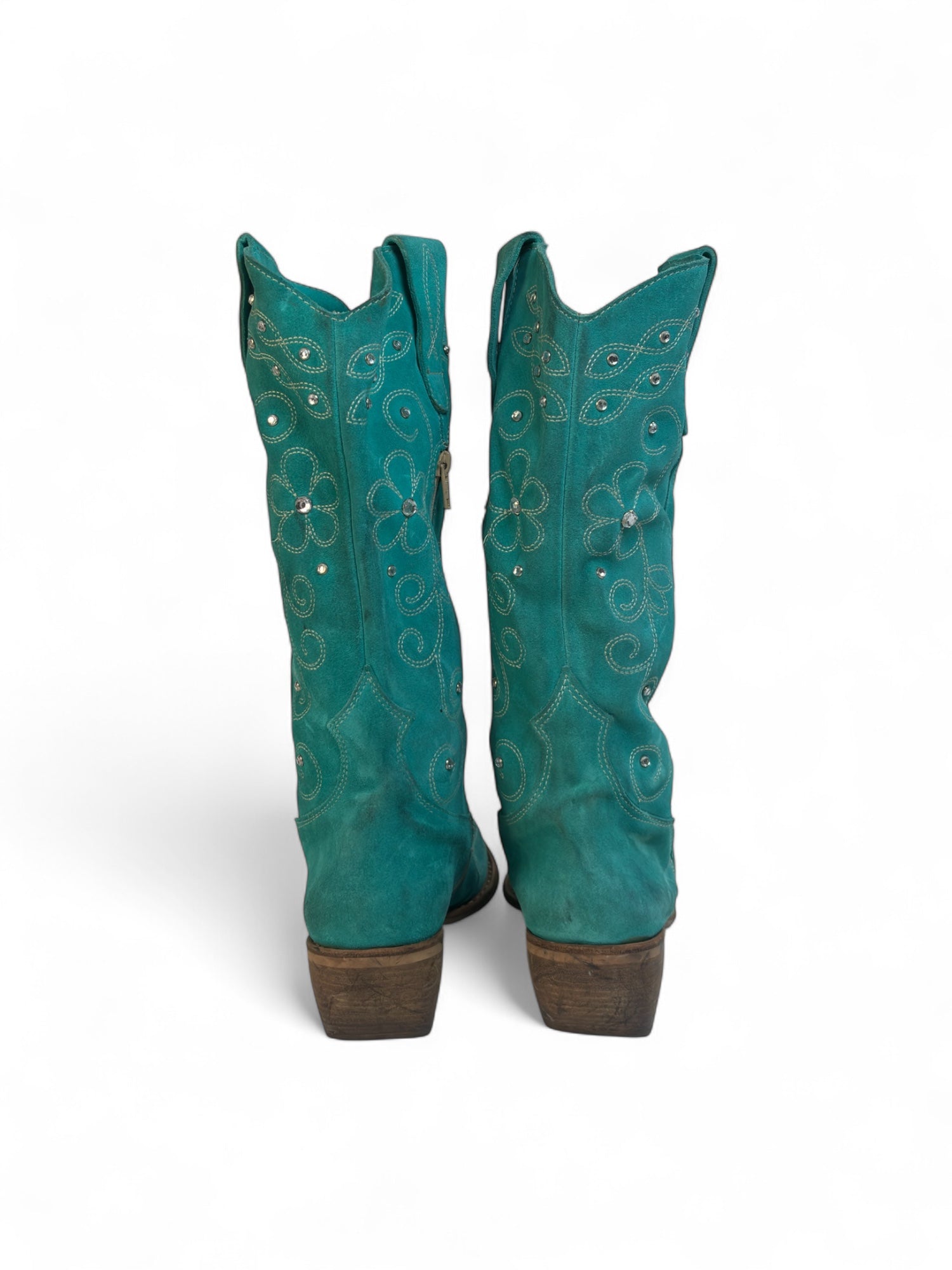 (8.5) Embellished Turquoise Cowboy Boots