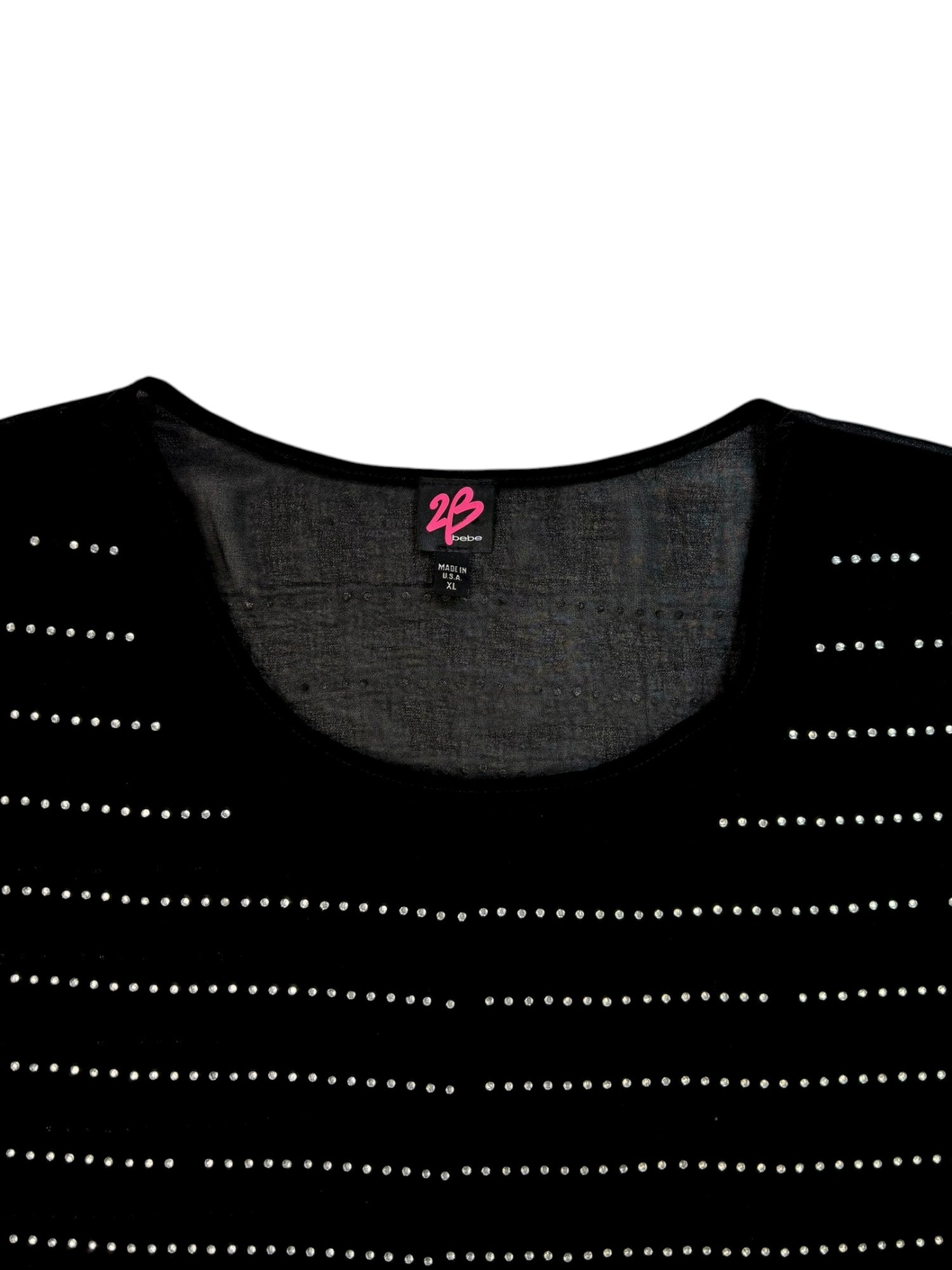(M) Bebe Black Rhinestone Striped Top