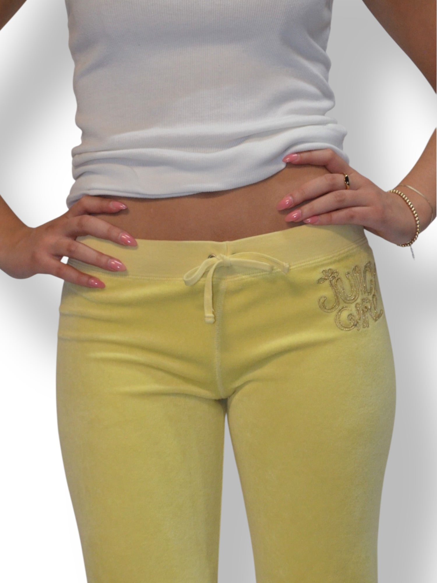 (XS) Yellow Embroidered Terry Cloth Juicy Couture Pants