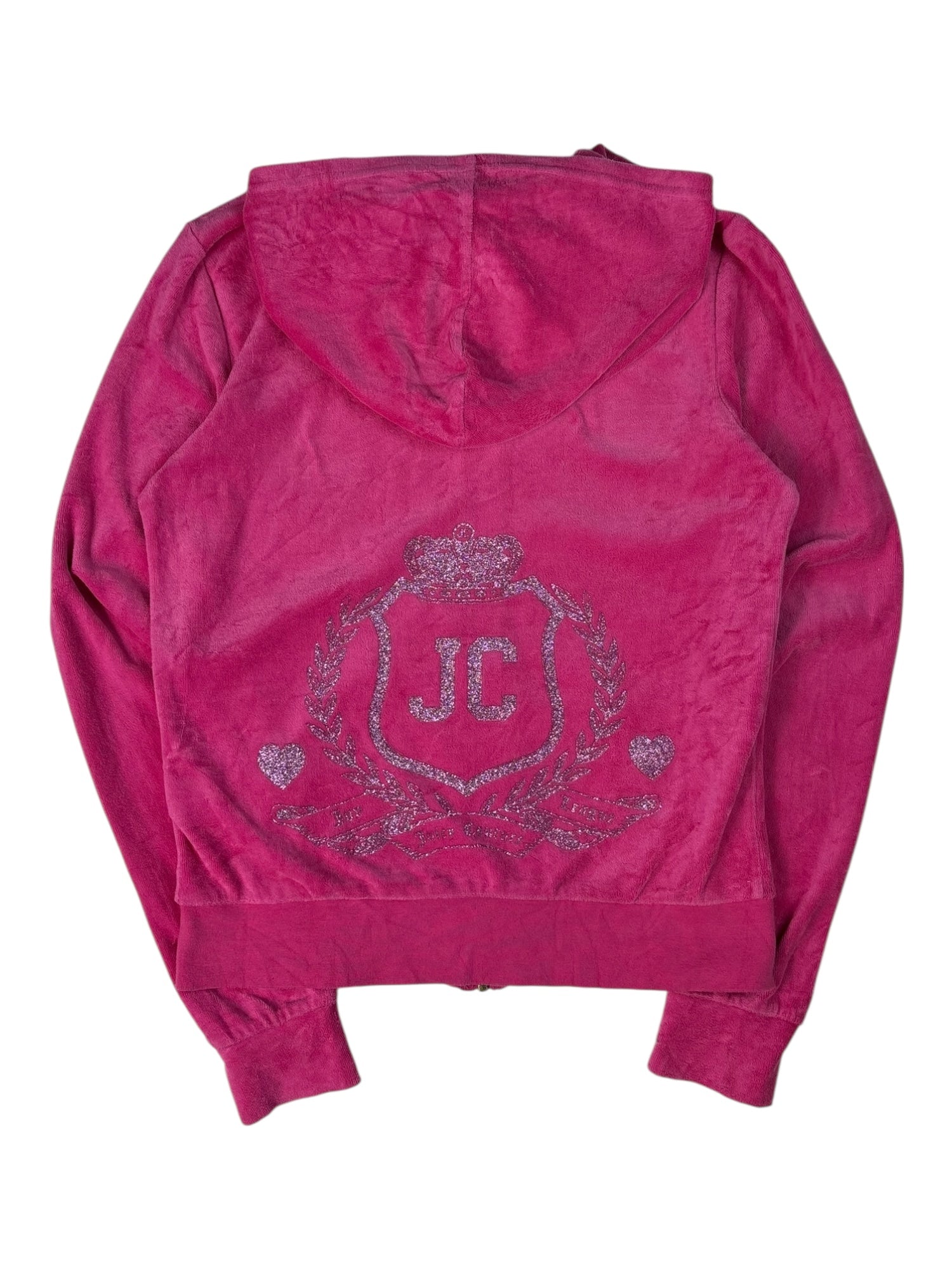 (S) Hot Pink Glitter Graphic Juicy Couture Zip-up Hoodie