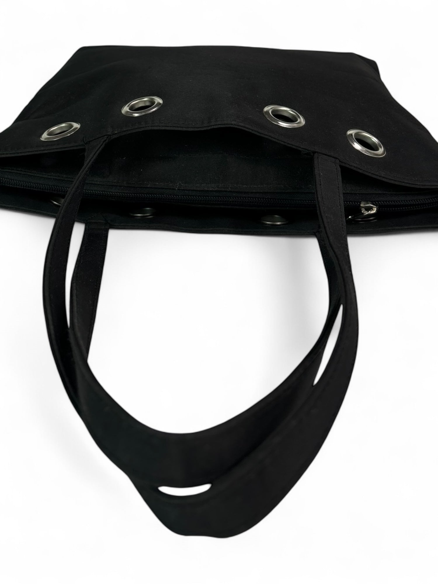 (O/S) Black with Silver Grommets Shoulder Bag