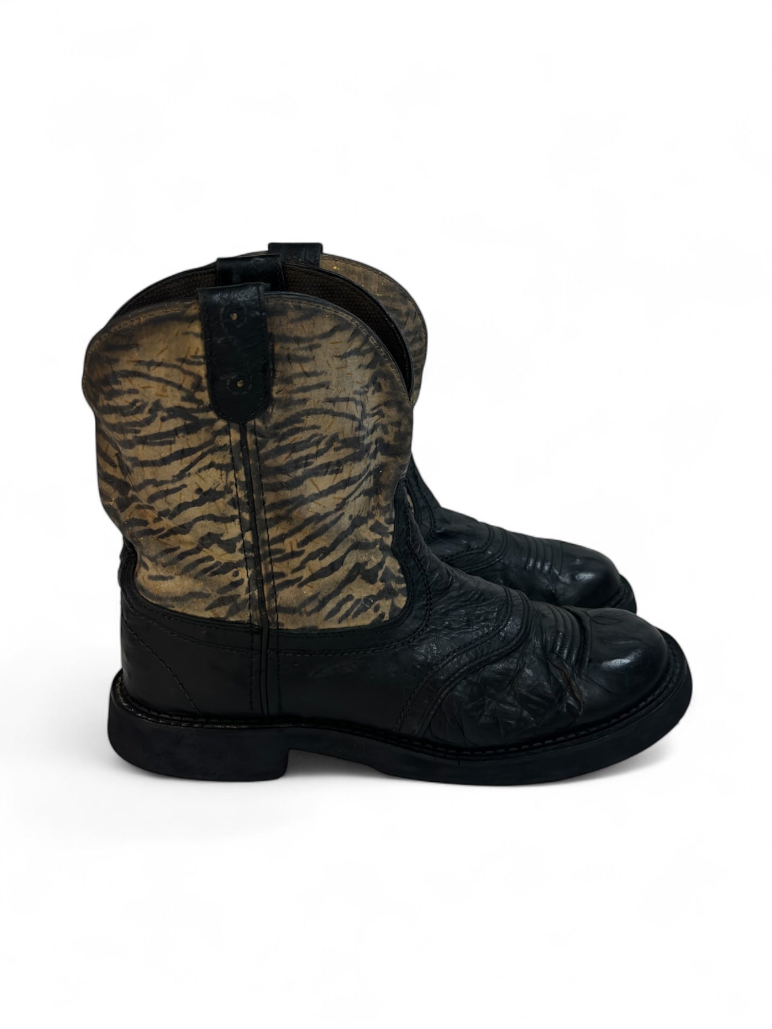 (10) Black/Zebra Print Cowboy Boots