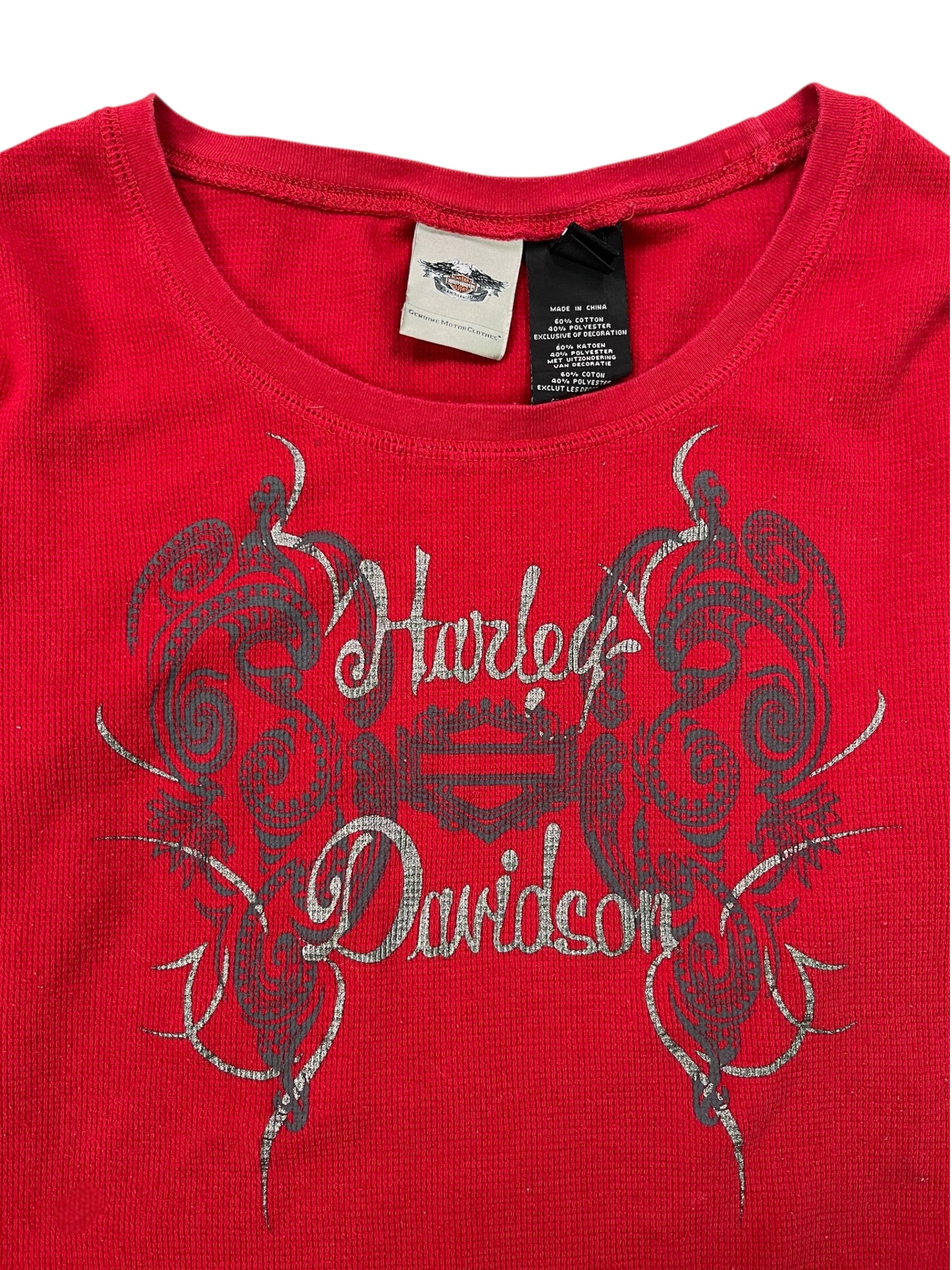 (XL) Red Waffle Knit Harley Davidson Long Sleeve