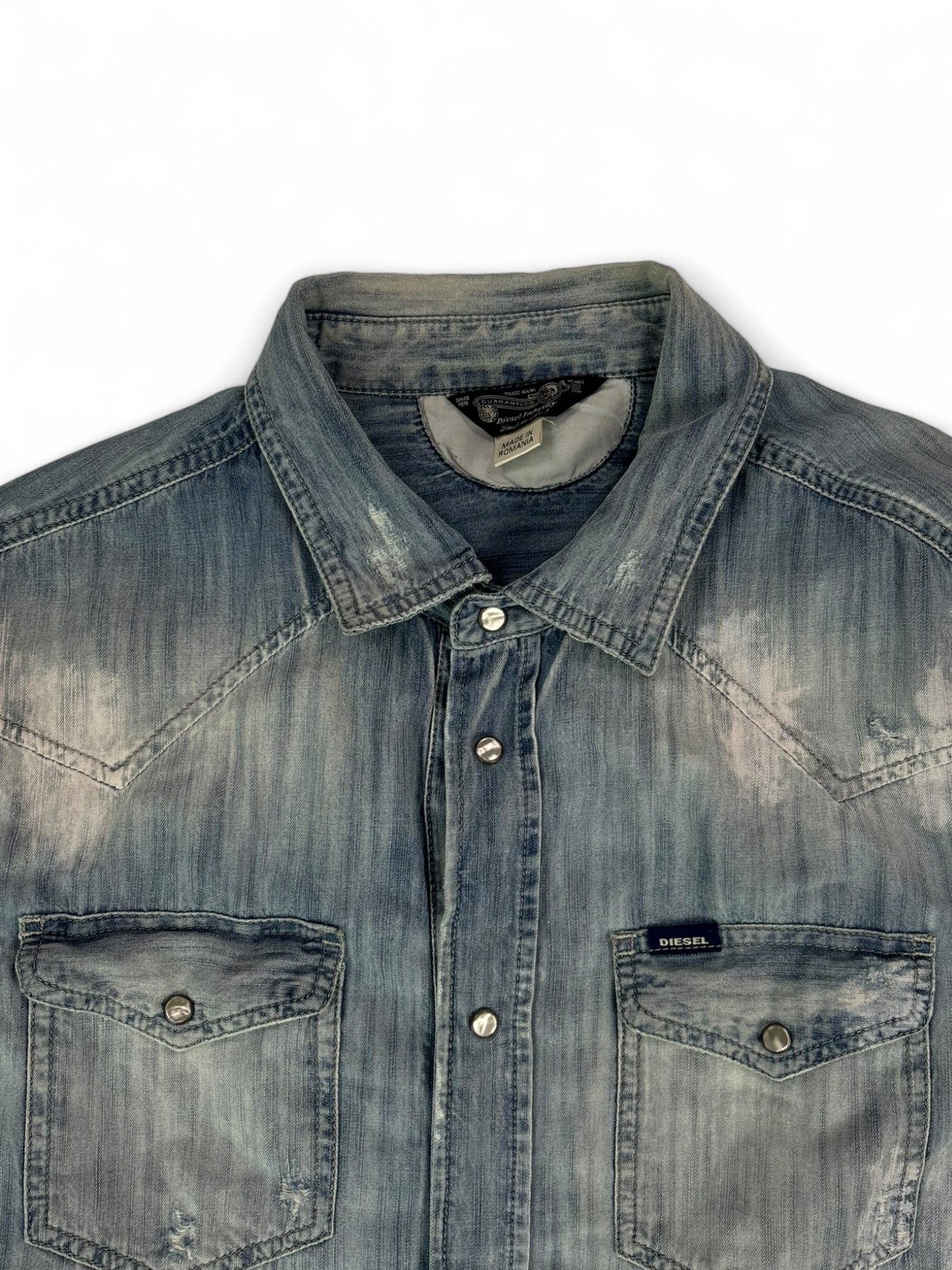 (L) DIESEL Pearl Snap Distressed Long Sleeve