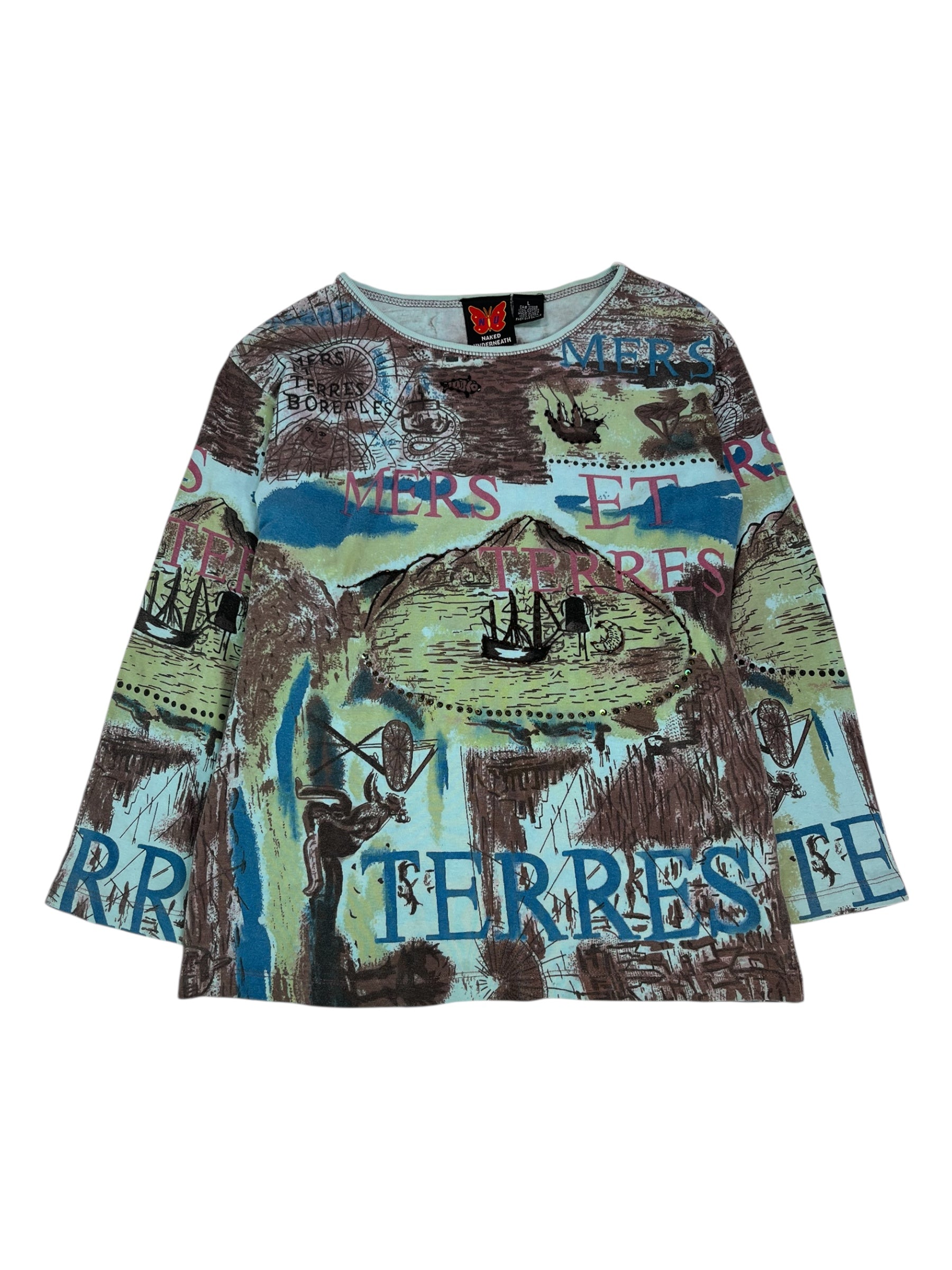 (L) Naked Underneath Beaded 3/4 Length Sleeve Top