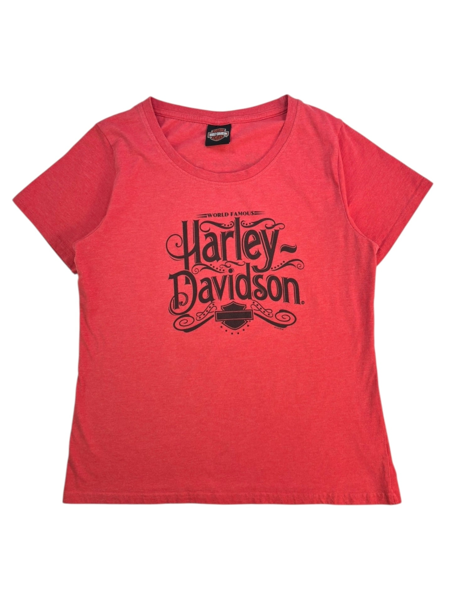 (M/L) Red Deer Gasoline Alley Pink Harley Davidson Tee
