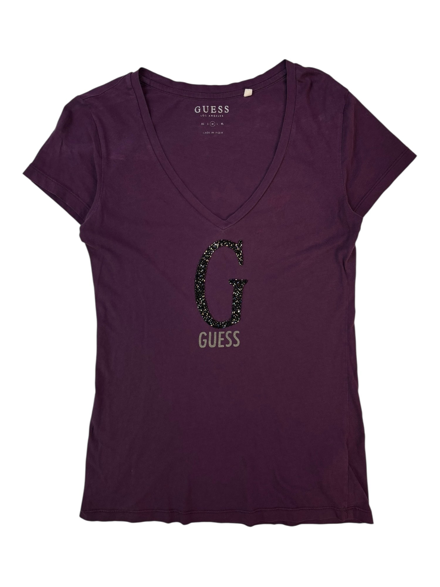 (M) Guess Purple Beaded V-neck