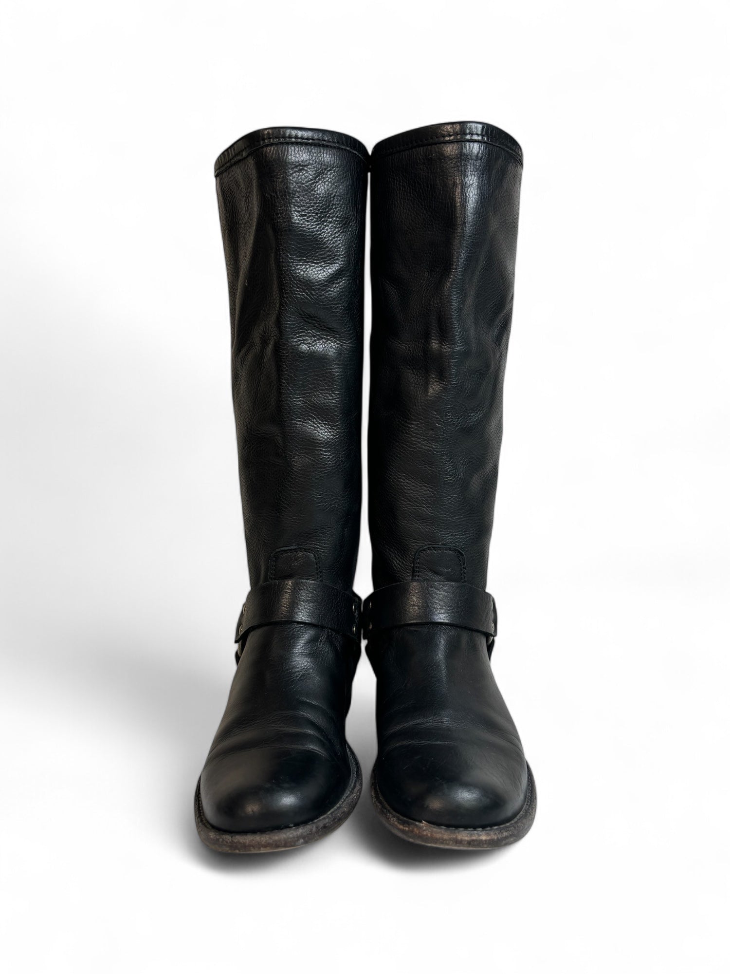 (6.5) Black Frye Genuine Leather Moto Boots