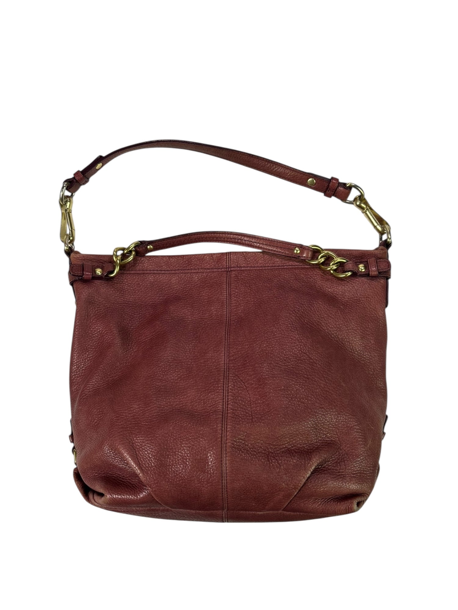 (O/S) Coach Brooke Light Burgundy Pebbled Leather Hobo Handbag Shoulder Satchel
