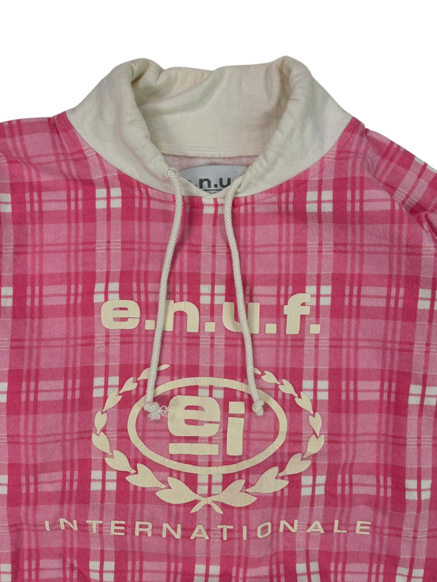 (L) E.N.U.F International Pink Plaid Crewneck