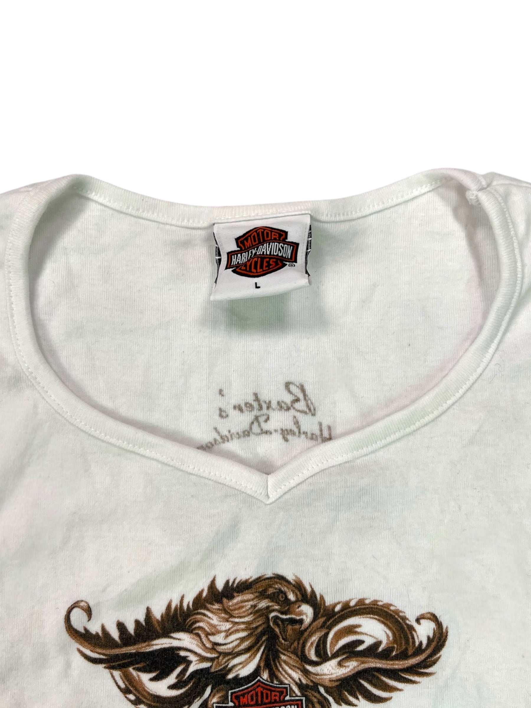 (M) Harley Davidson Eagle White Baby Tee