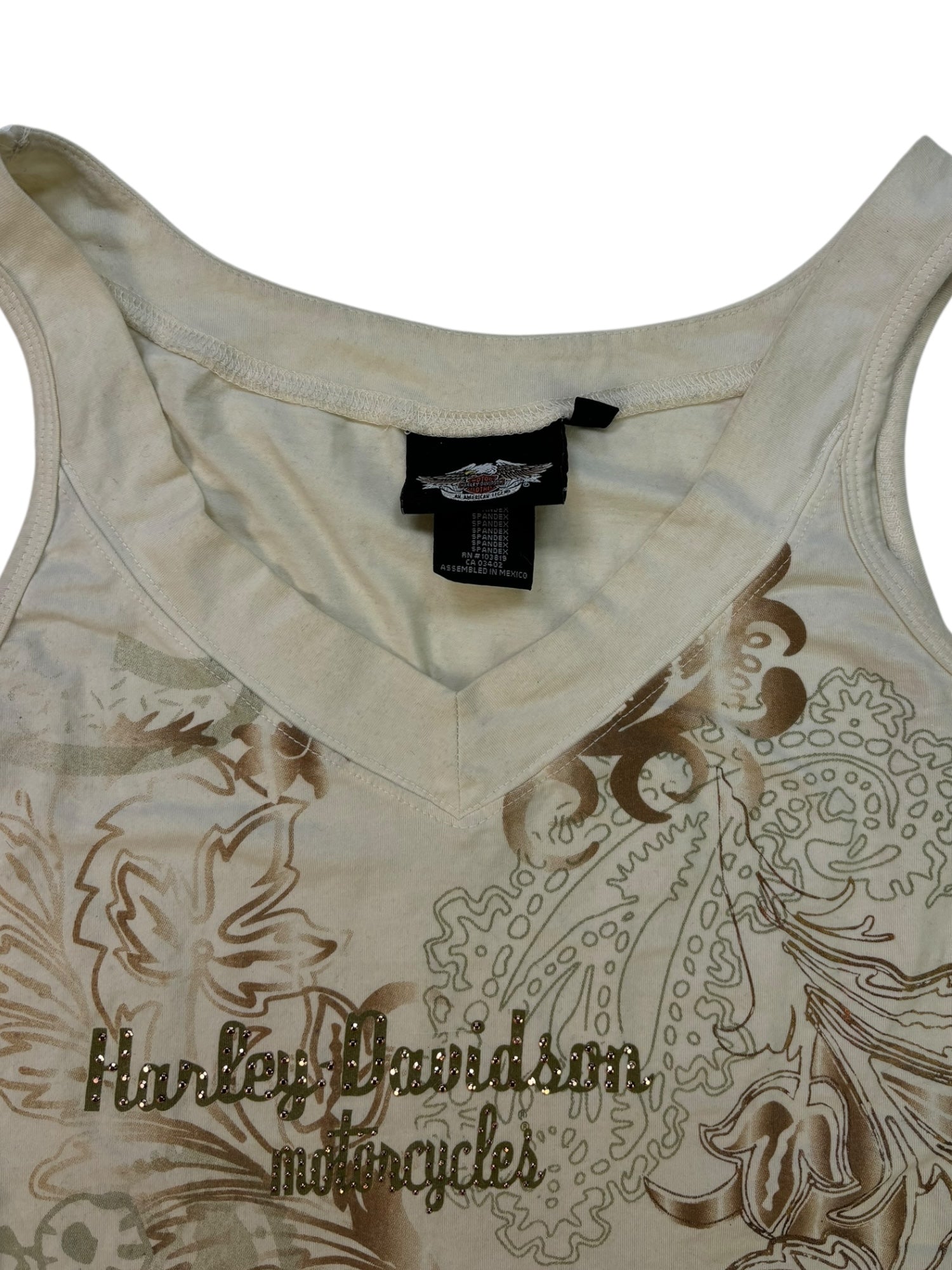 (S) Harley Davidson Beige Embellished Tank Top