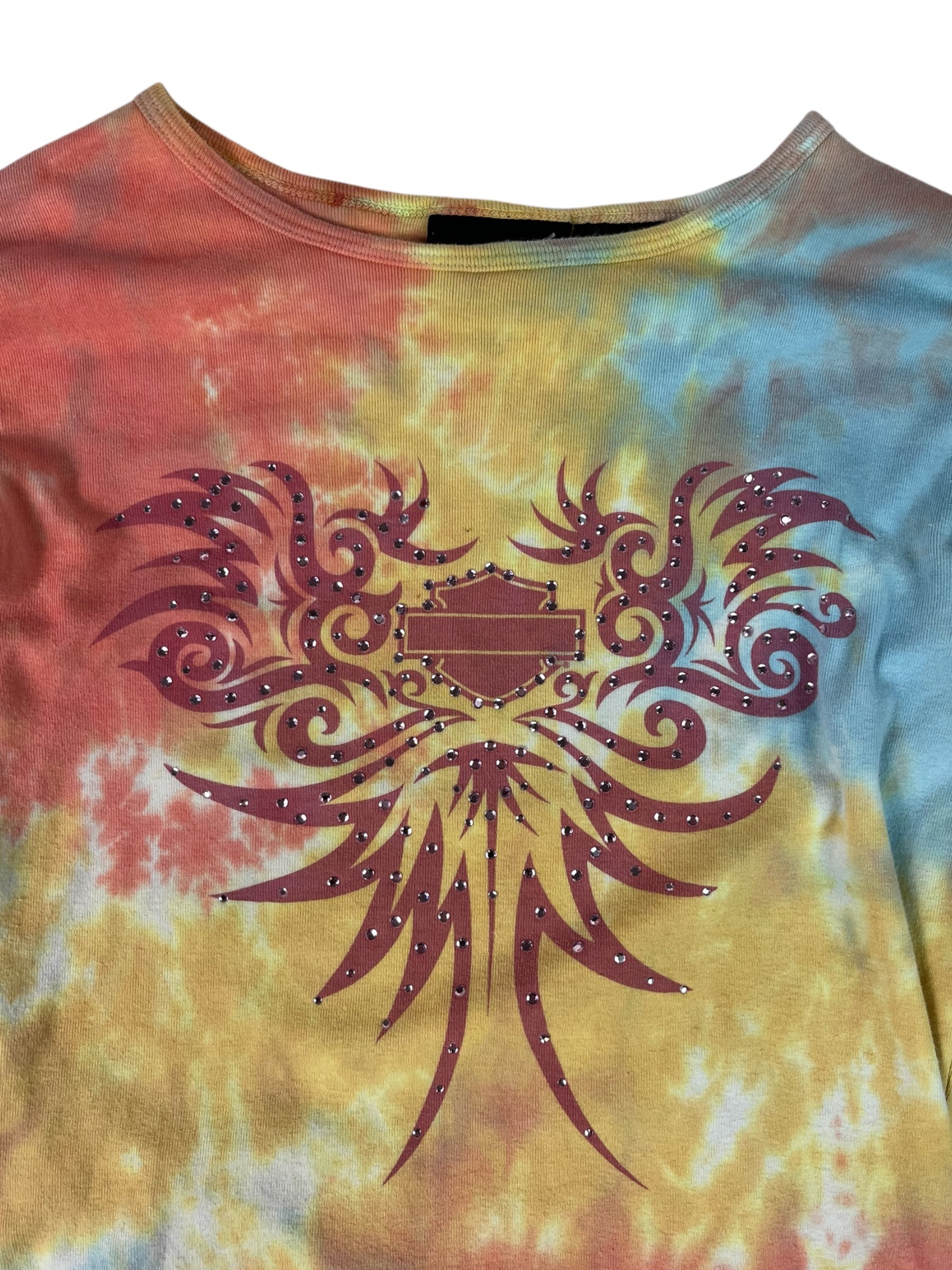 (M) Harley Davidson Embellished Tie-Dye Long Sleeve