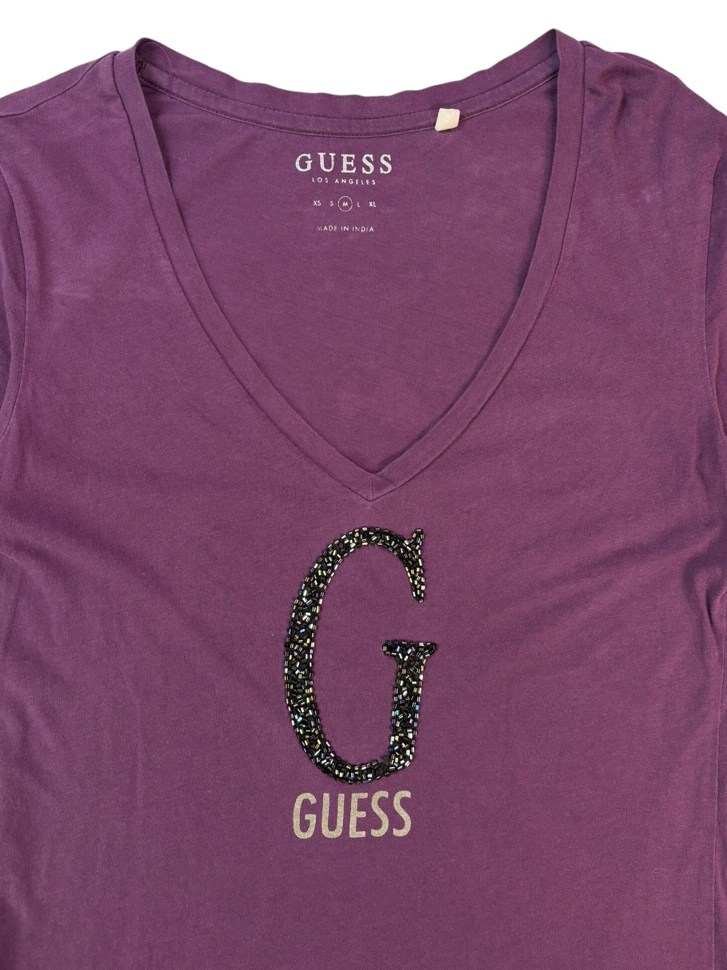 (M) Guess Purple Beaded V-neck