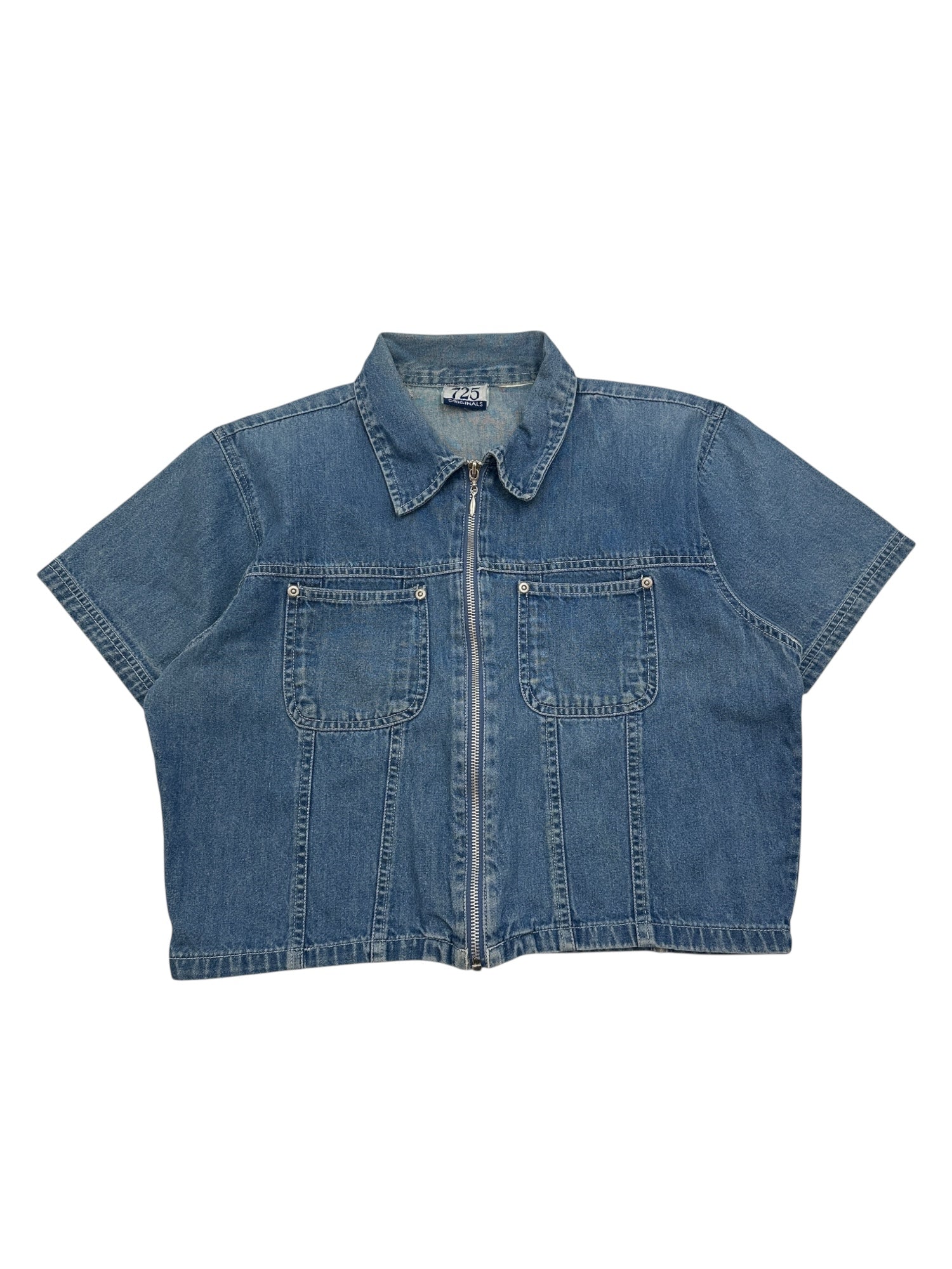 (S) Vintage Cropped Zip Denim Blouse