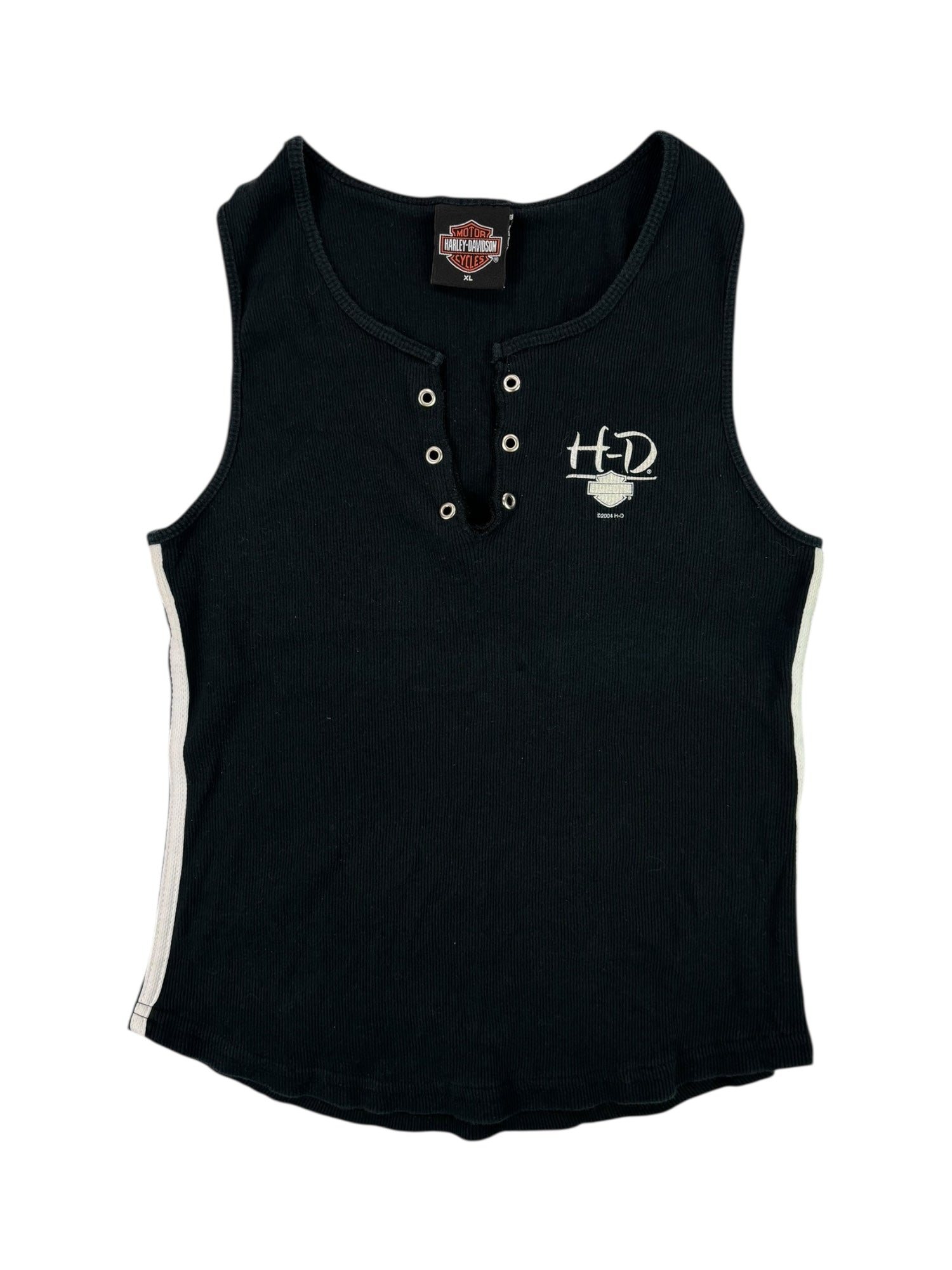 (M) Harley Davidson Black with White Stripes Tank