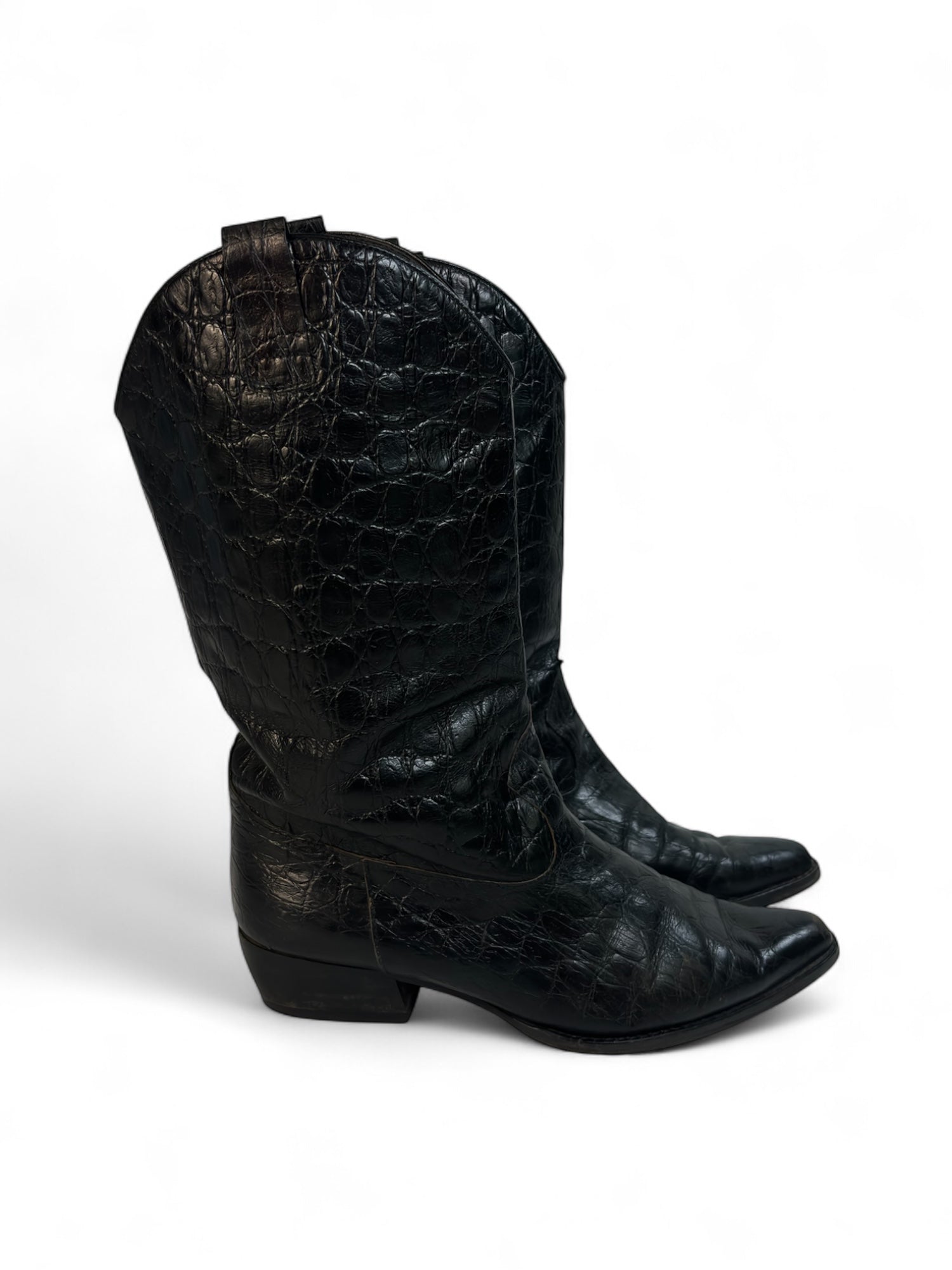(7.5) Black Reptile Cowboy Boots
