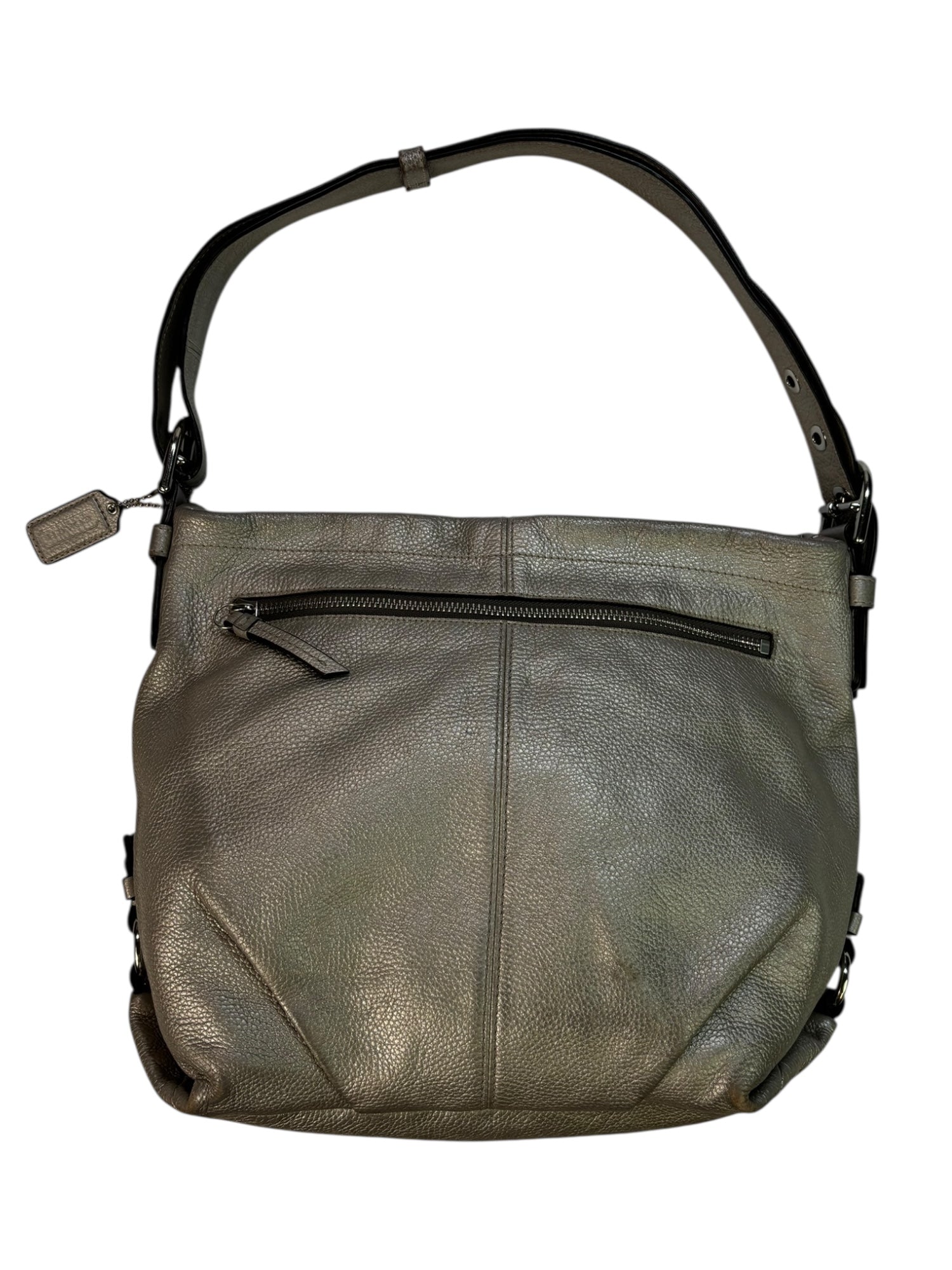 Coach Silver Pebbled Leather Slouchy Shoulder Purseo