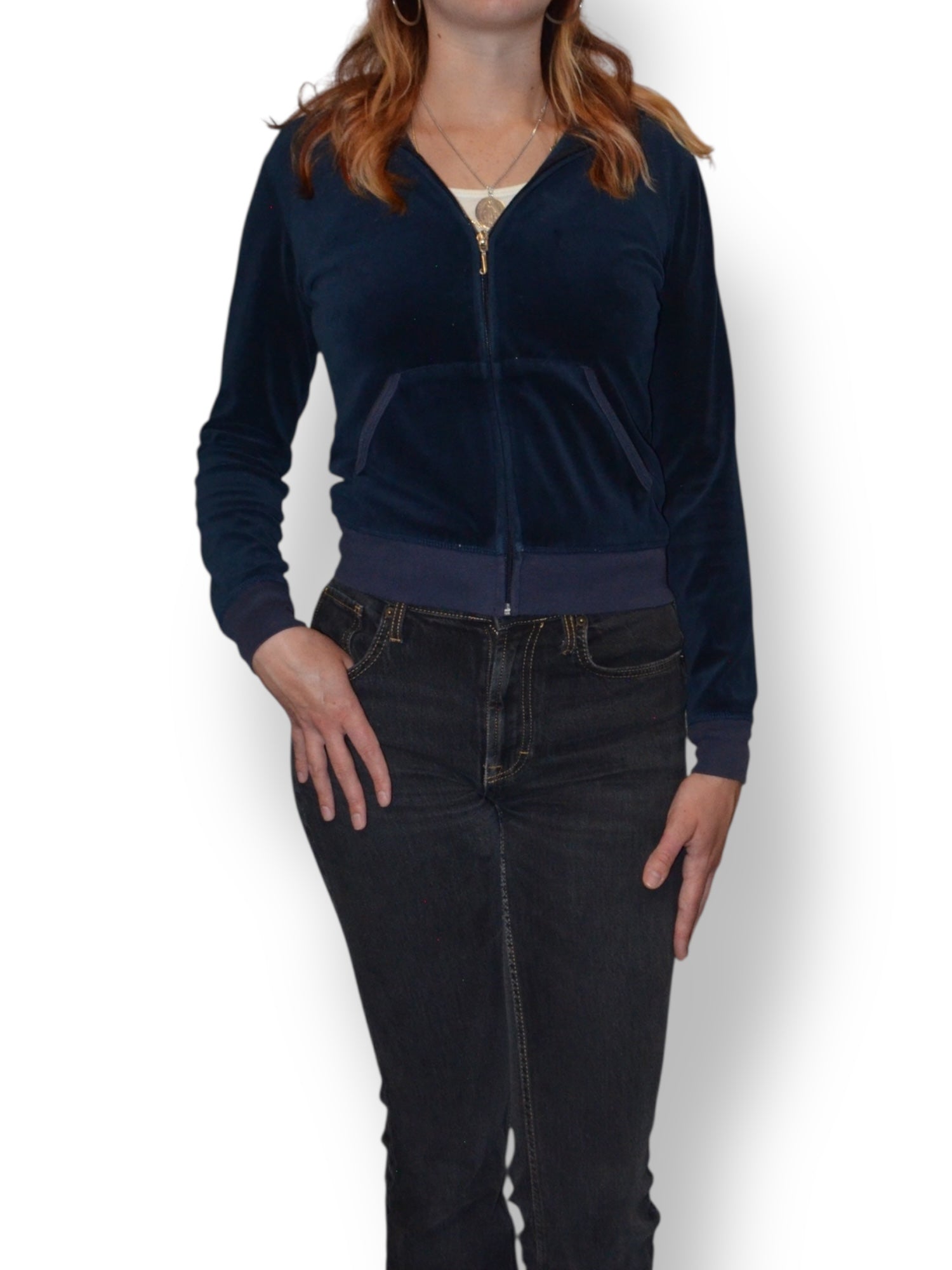 (M) Midnight Navy Embellished Juicy Couture Zip-up Hoodie