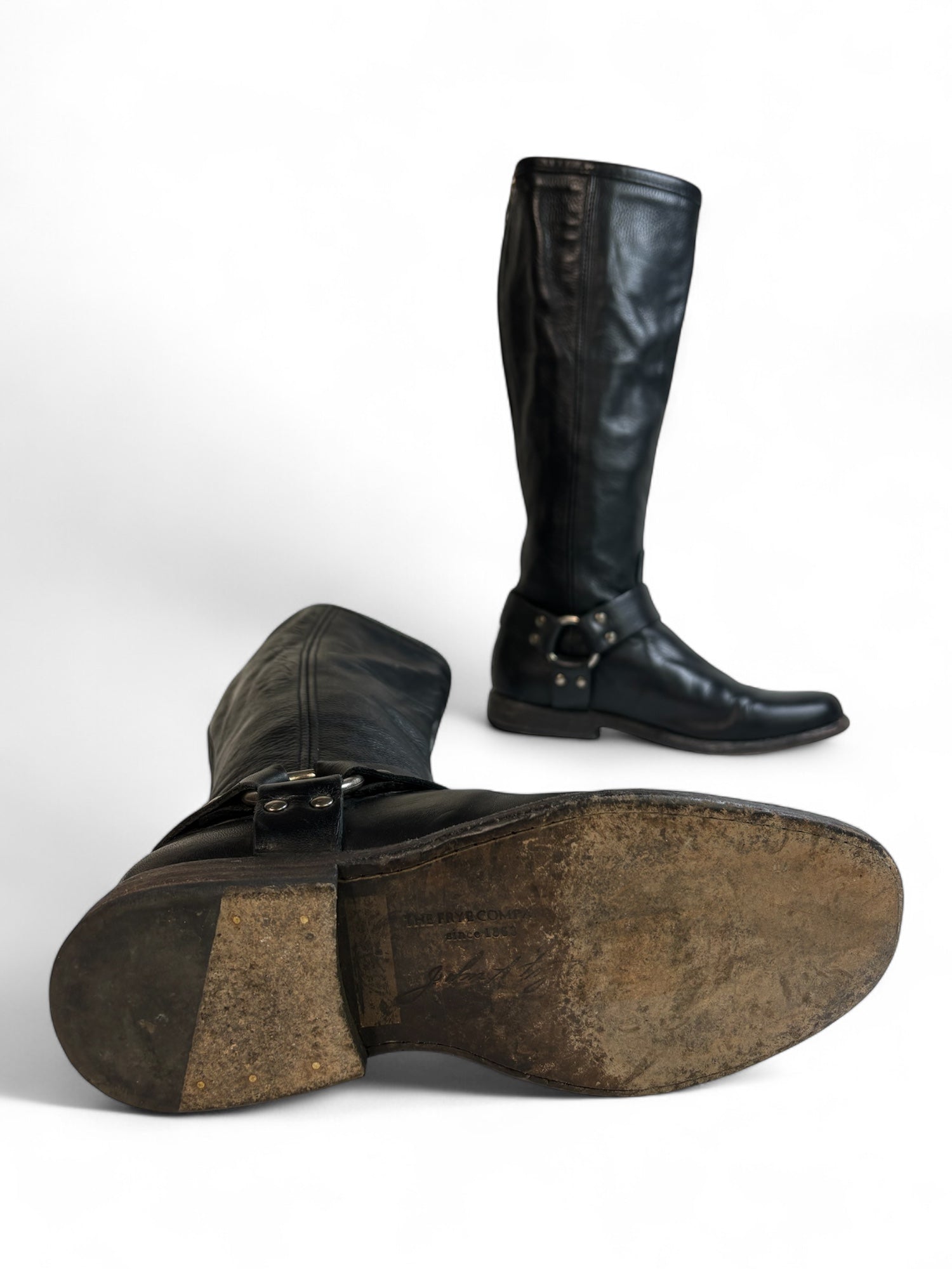 (6.5) Black Frye Genuine Leather Moto Boots