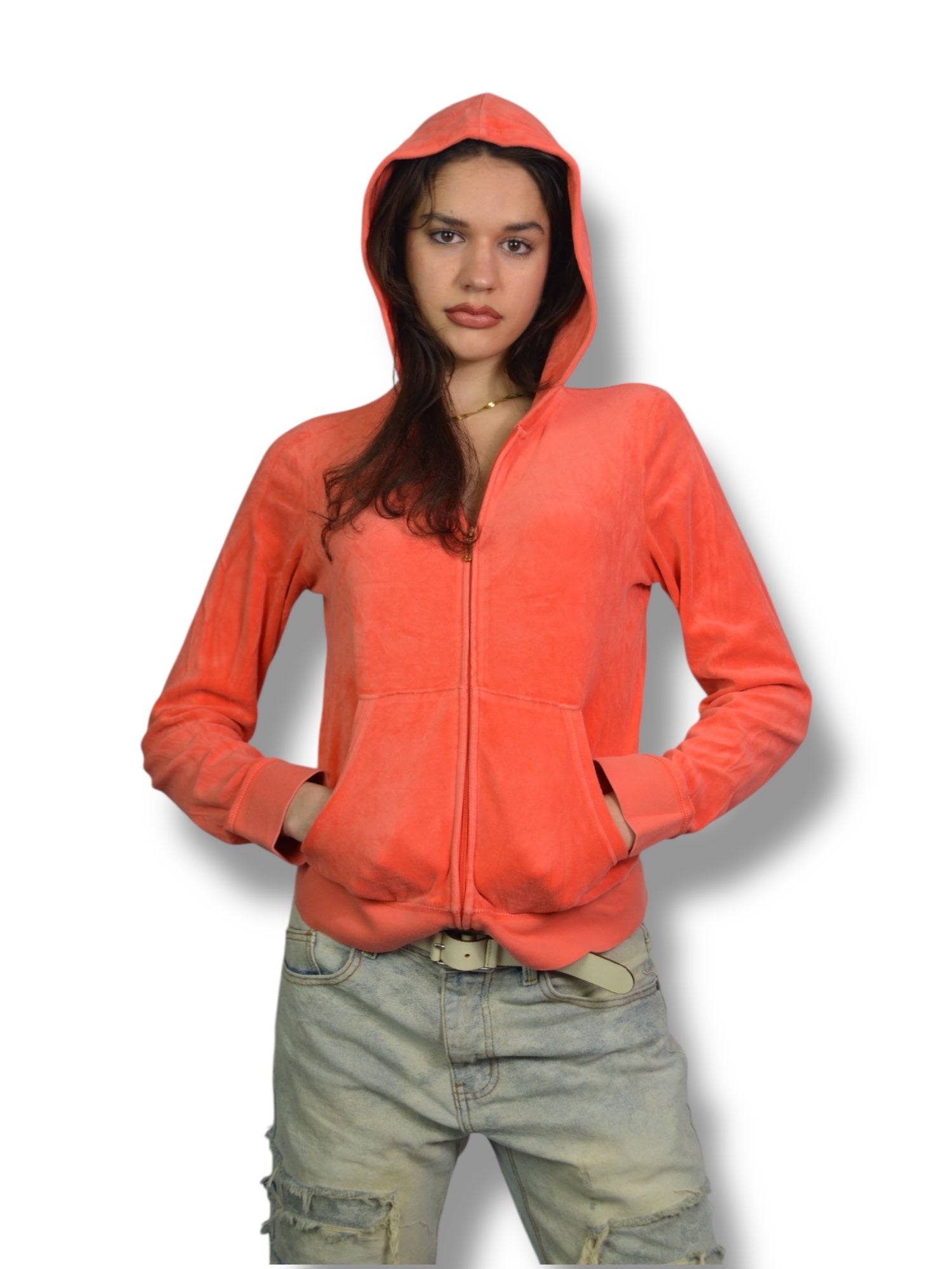 (L) Coral Juicy Couture Velour Zip-up
