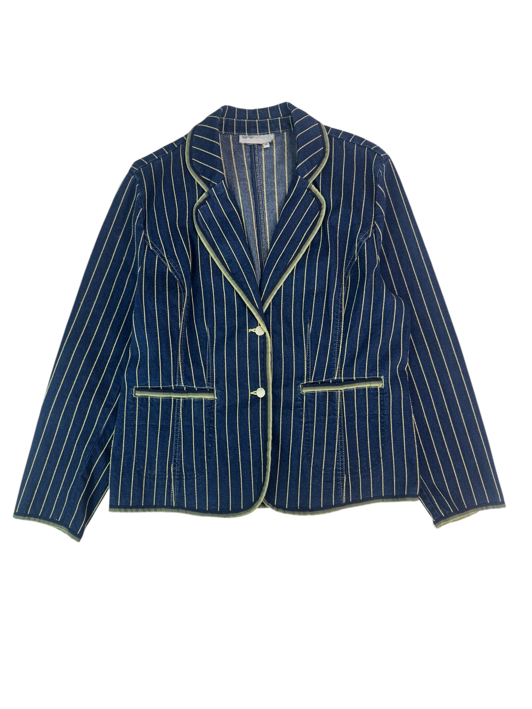 (L) lana sport Green Stripped Denim Blazer