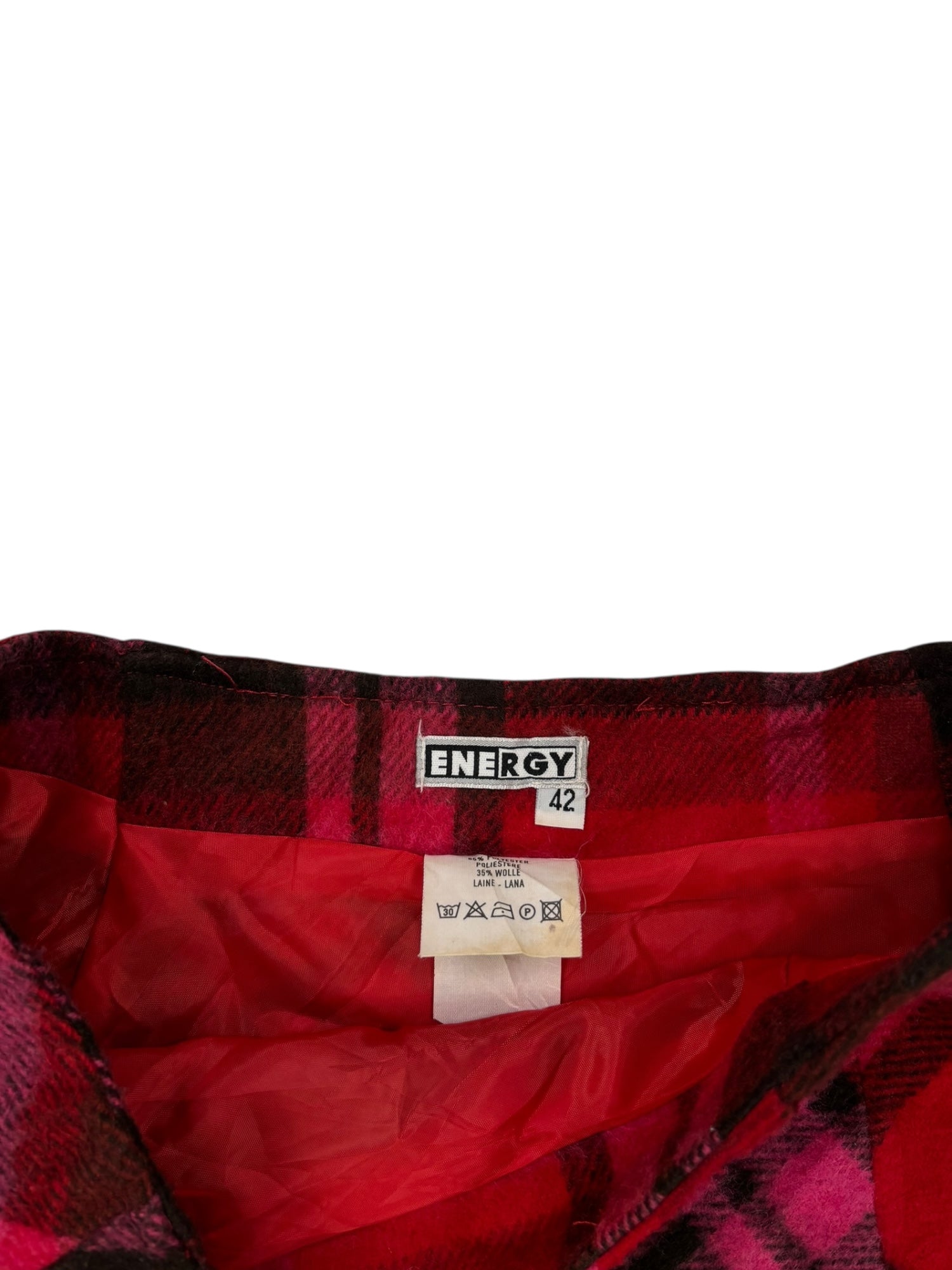 (XS) Pink and Red Plaid Energy Midi Skirt