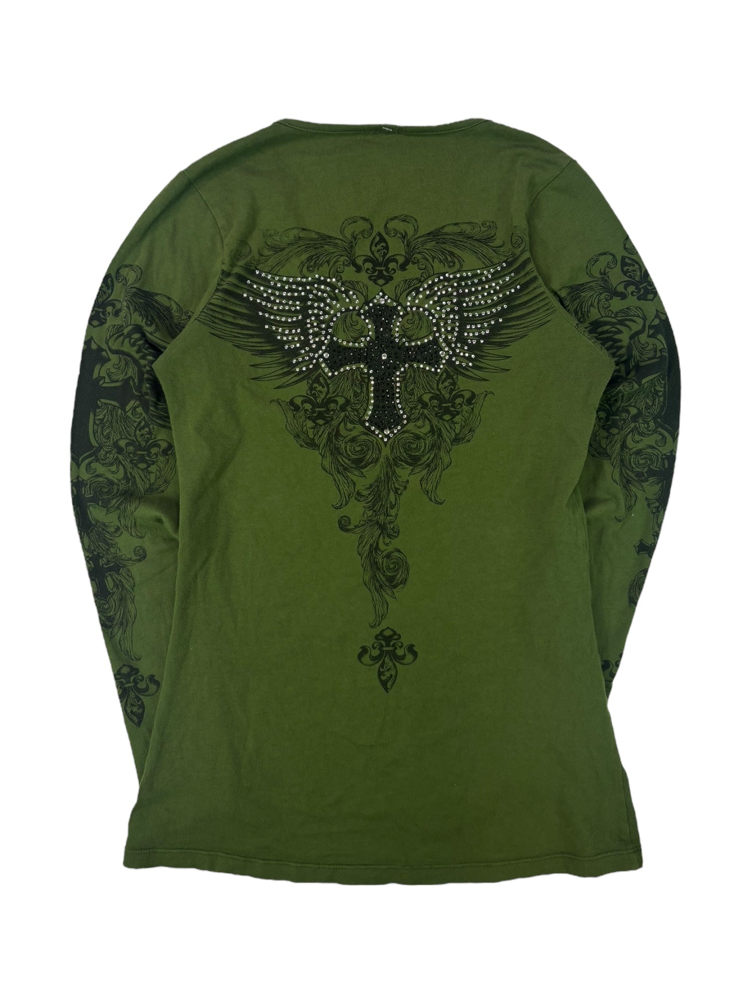 (M) Y2K Embellished Cross Green Longsleeve