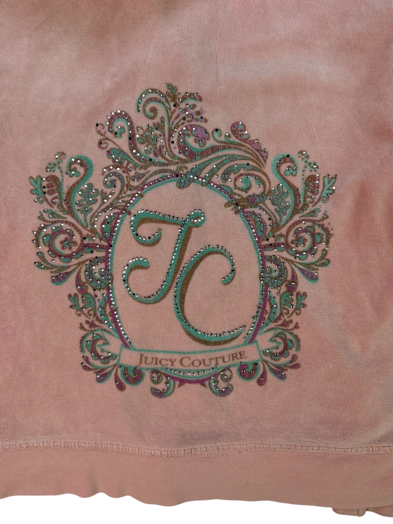 (S) Baby Pink Printed Juicy Couture Velour Zip Up Hoodie