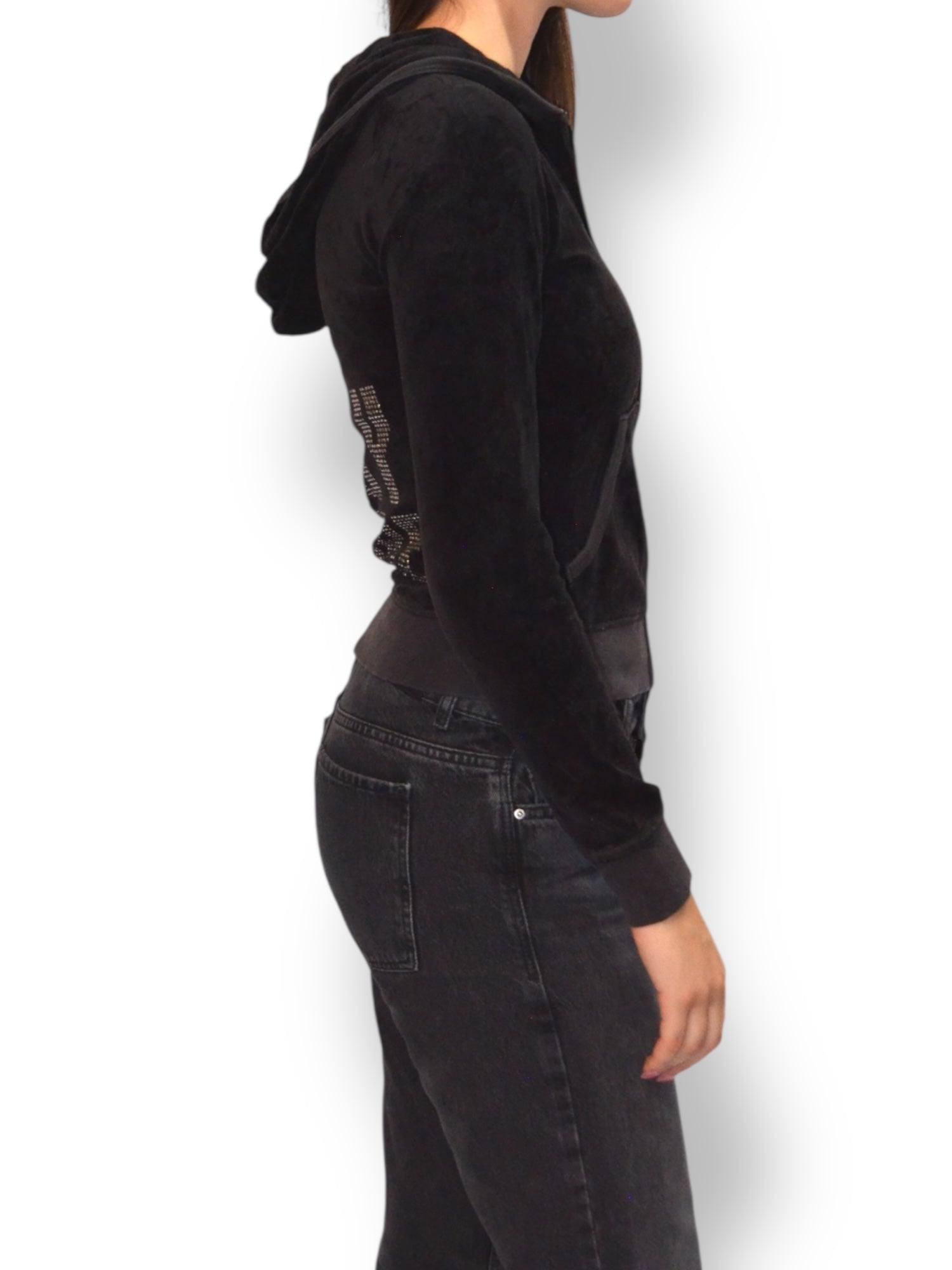 (XS) Black Embellished Juicy Couture Zip-up Hoodie
