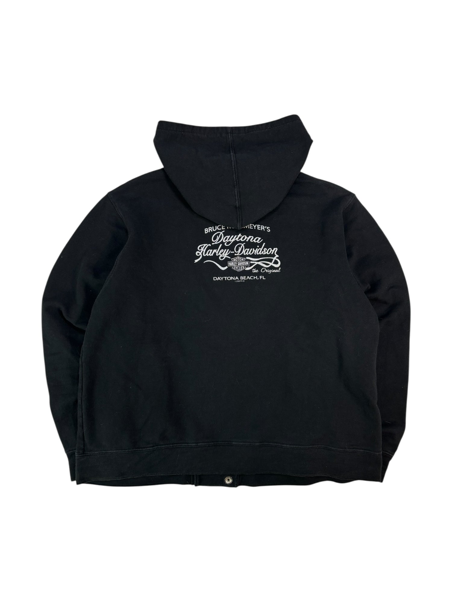 (L) Black Harley Davidson Pull Over Hoodie with Button Details