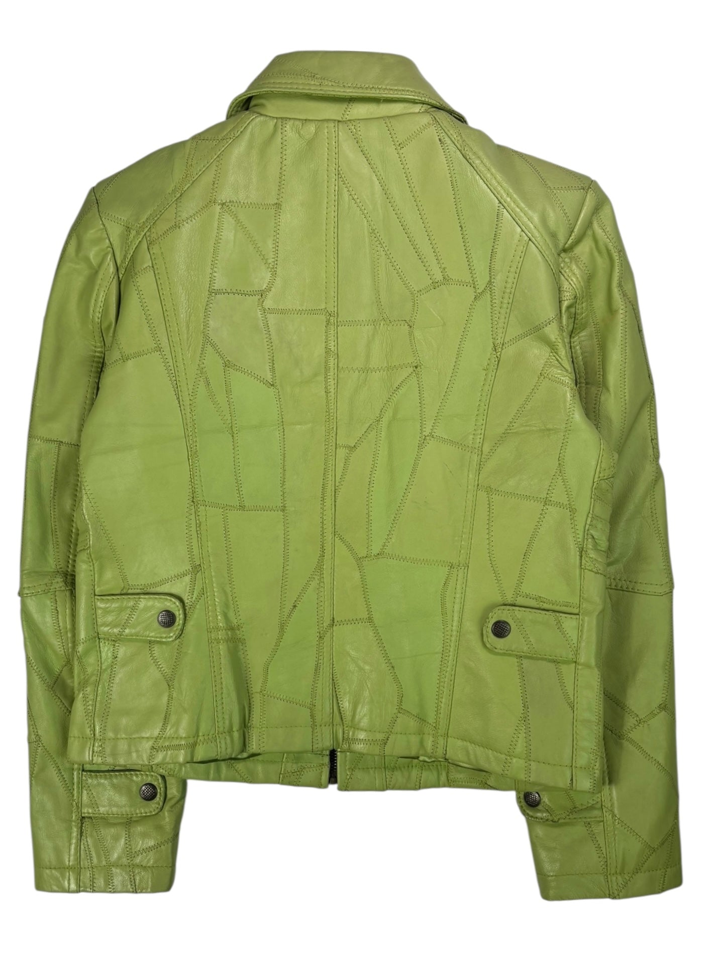 (M) Vintage Pistachio Green Patchwork Leather Jacket