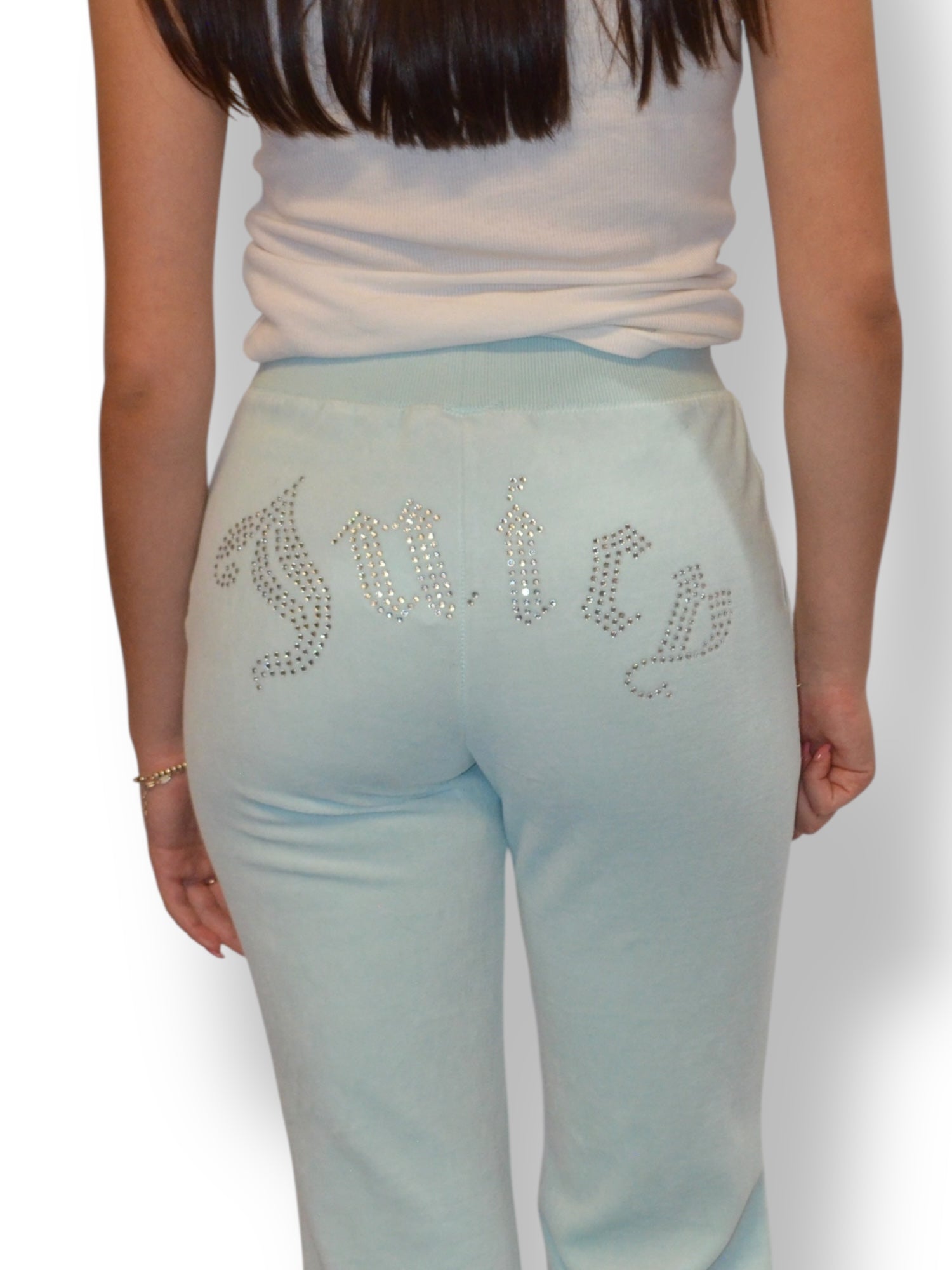 (XS) Baby Blue Embroidered Juicy Velour Pants