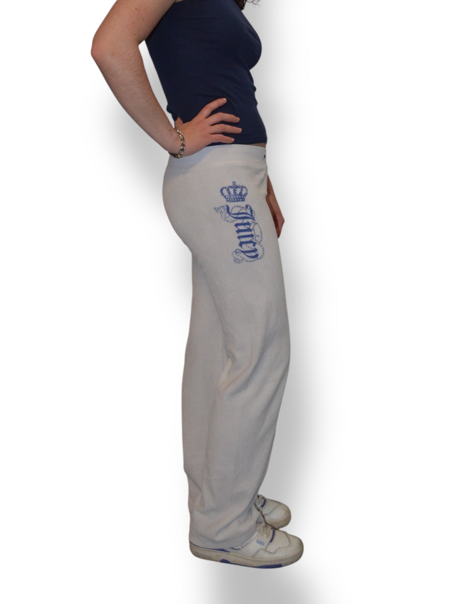 (S) White-Blue Embellished Juicy Couture Pants