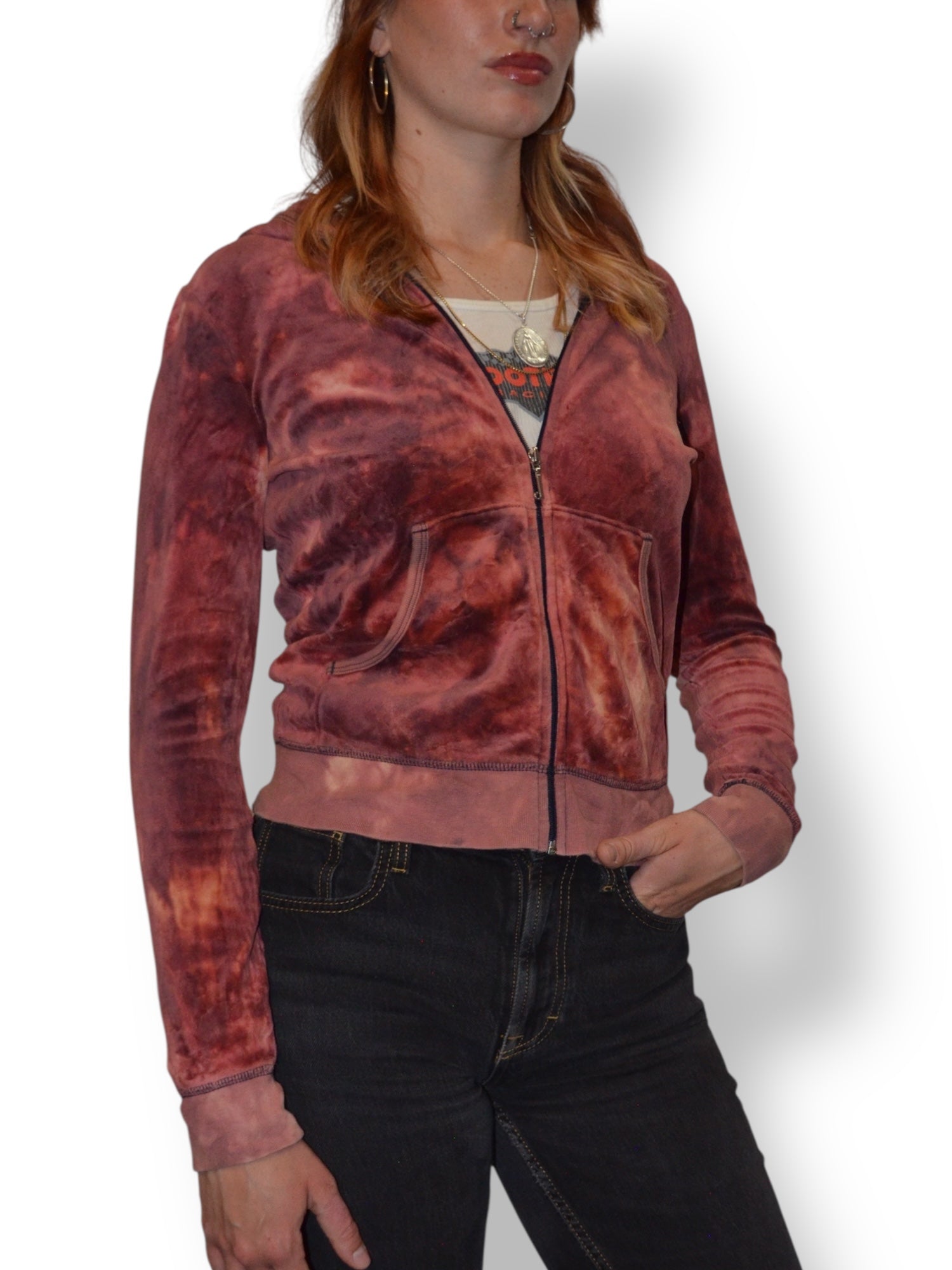 (M) Red-Orange Tie-Dye Juicy Couture Zip-up Hoodie