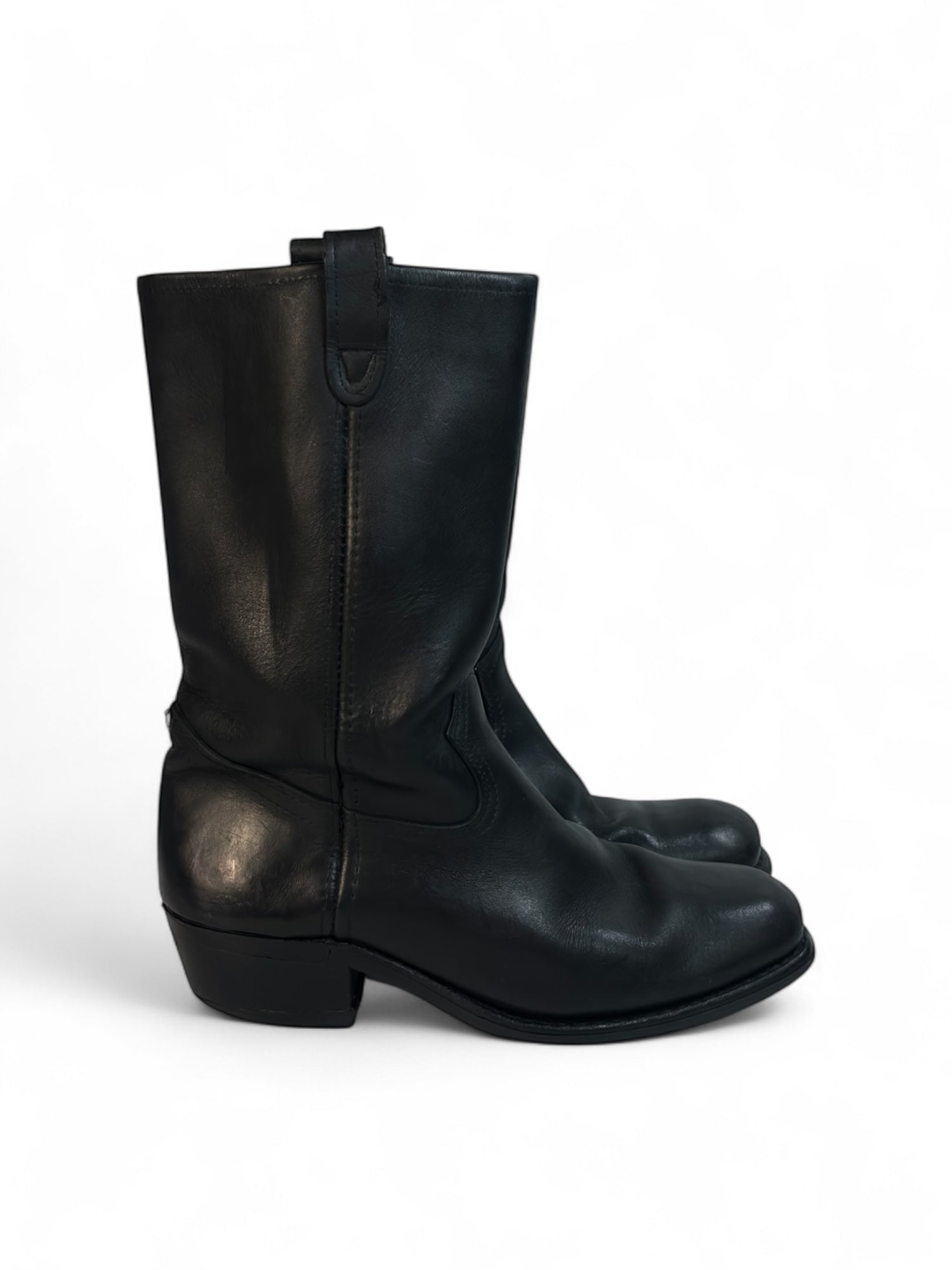 (10) Black Moto Style Cowboy Boots