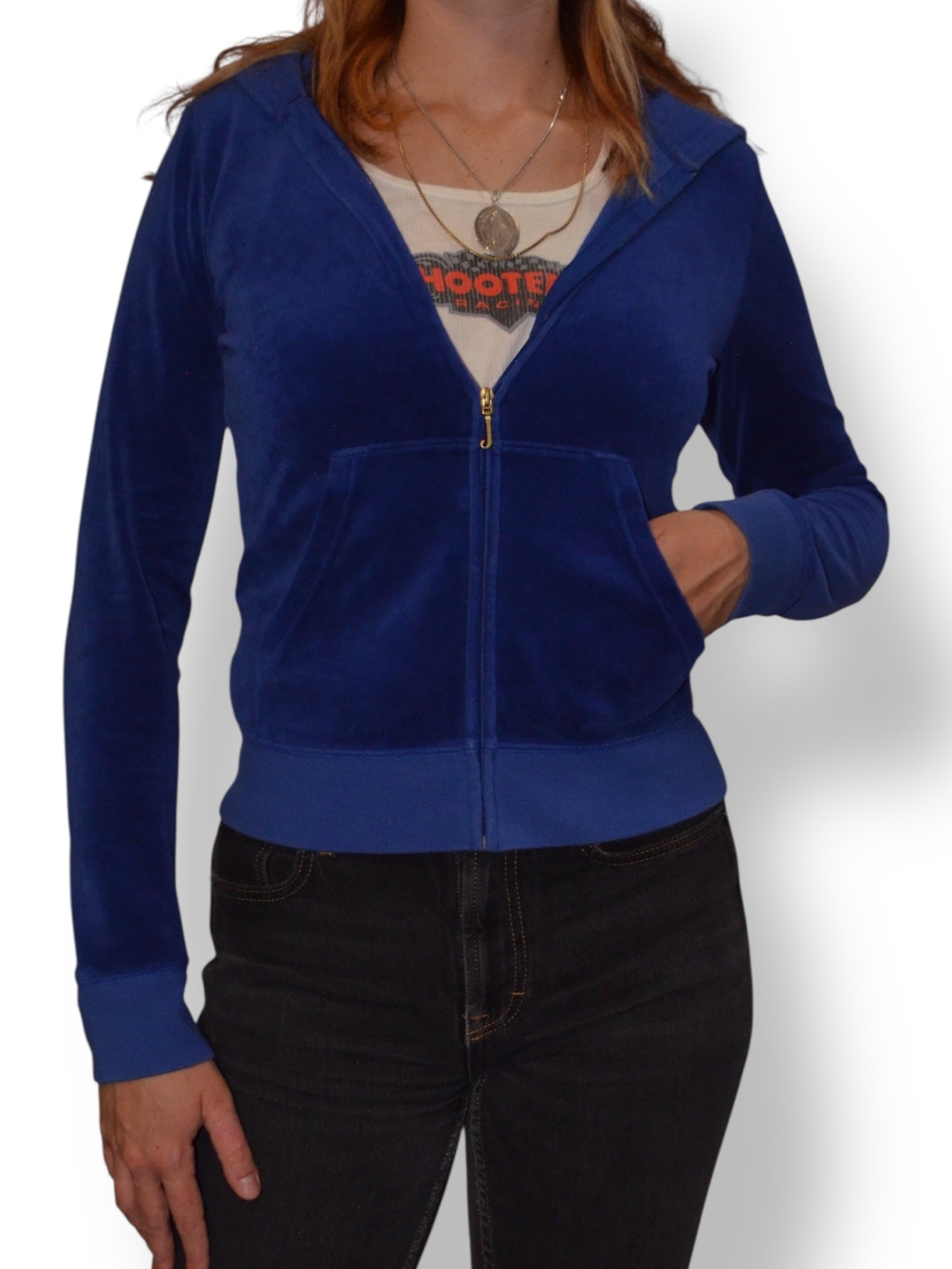 (S) Navy Blue Sequinned Juicy Couture Velour Hoodie