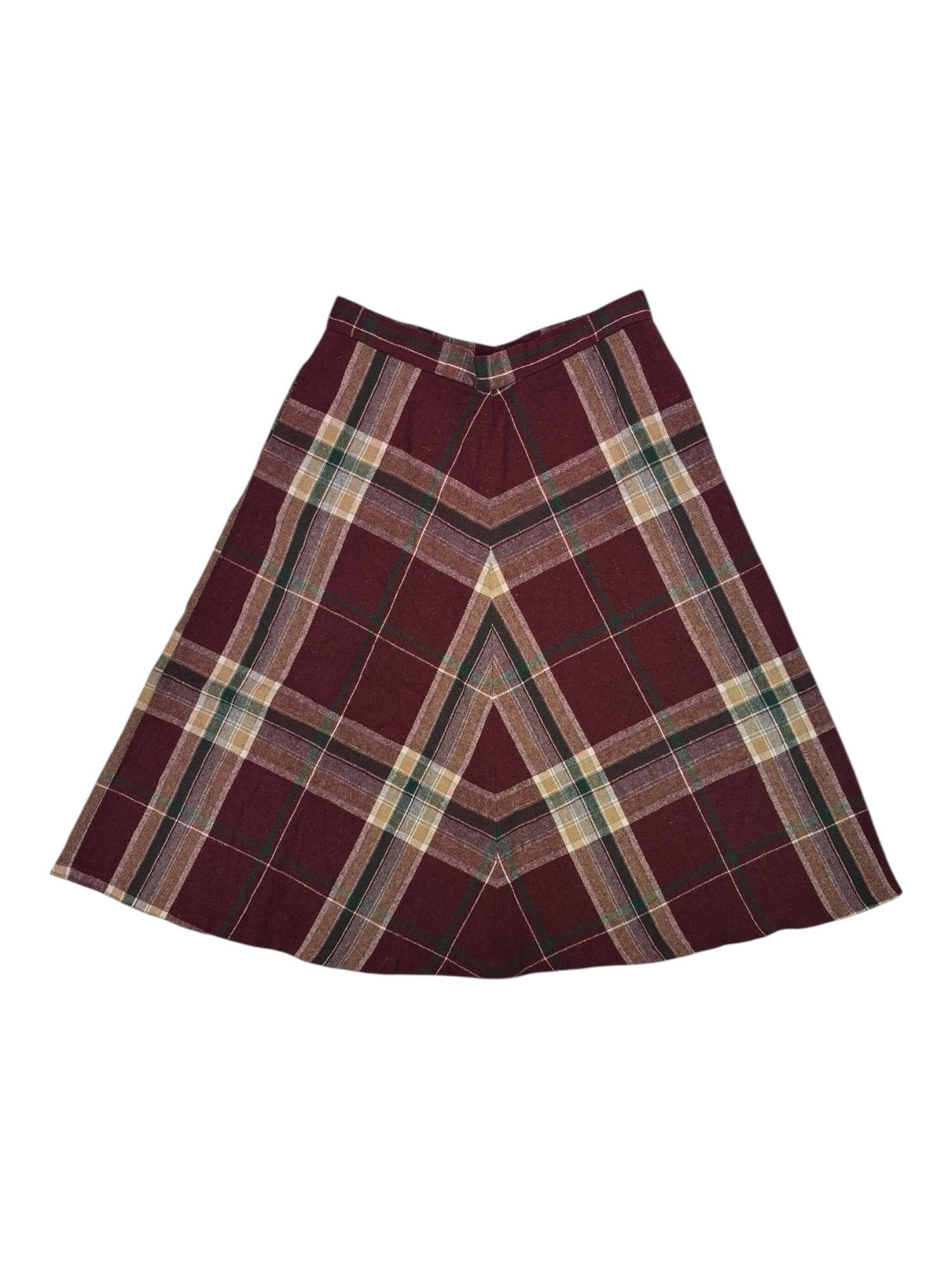 (S) Burgundy Plaid Sears Midi Skirt