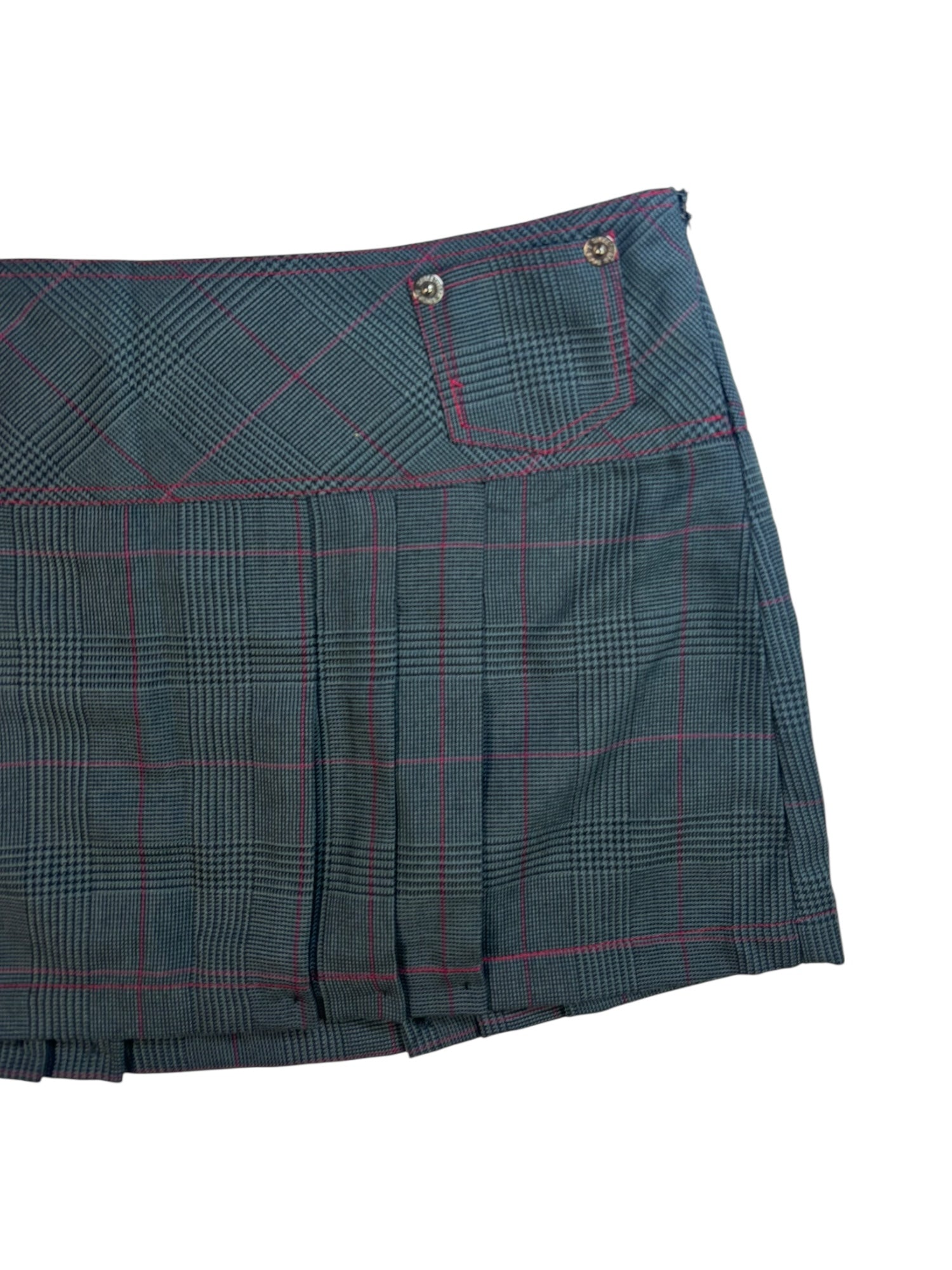 (M) Dark Grey Plaid Pleated Mini Skirt