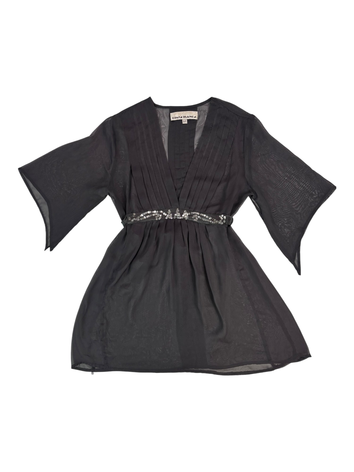 (S) Costa Blanca Sheer Grey Long Top