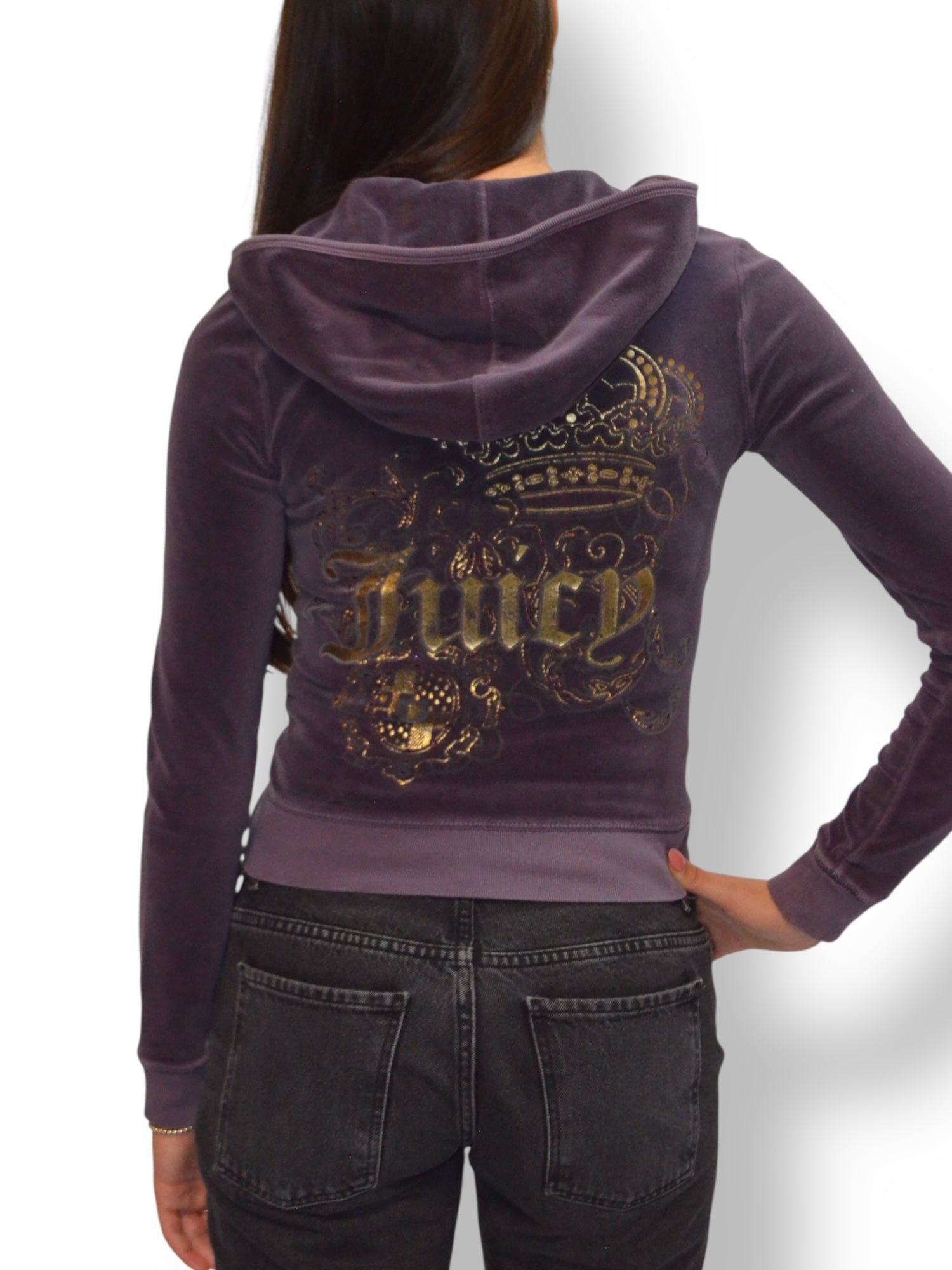 (XS) Mauve Printed Juicy Couture Zip Up Hoodie