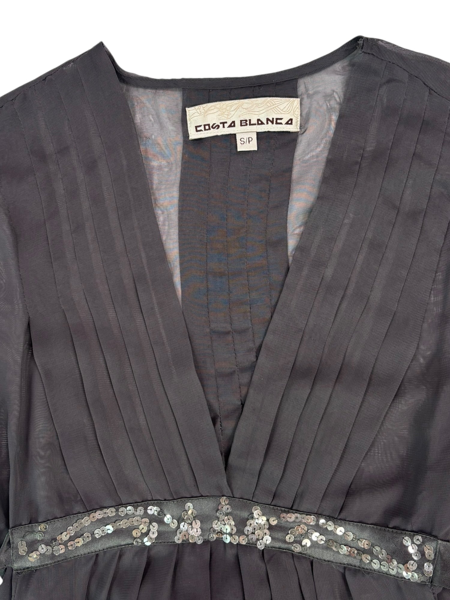 (S) Costa Blanca Sheer Grey Long Top