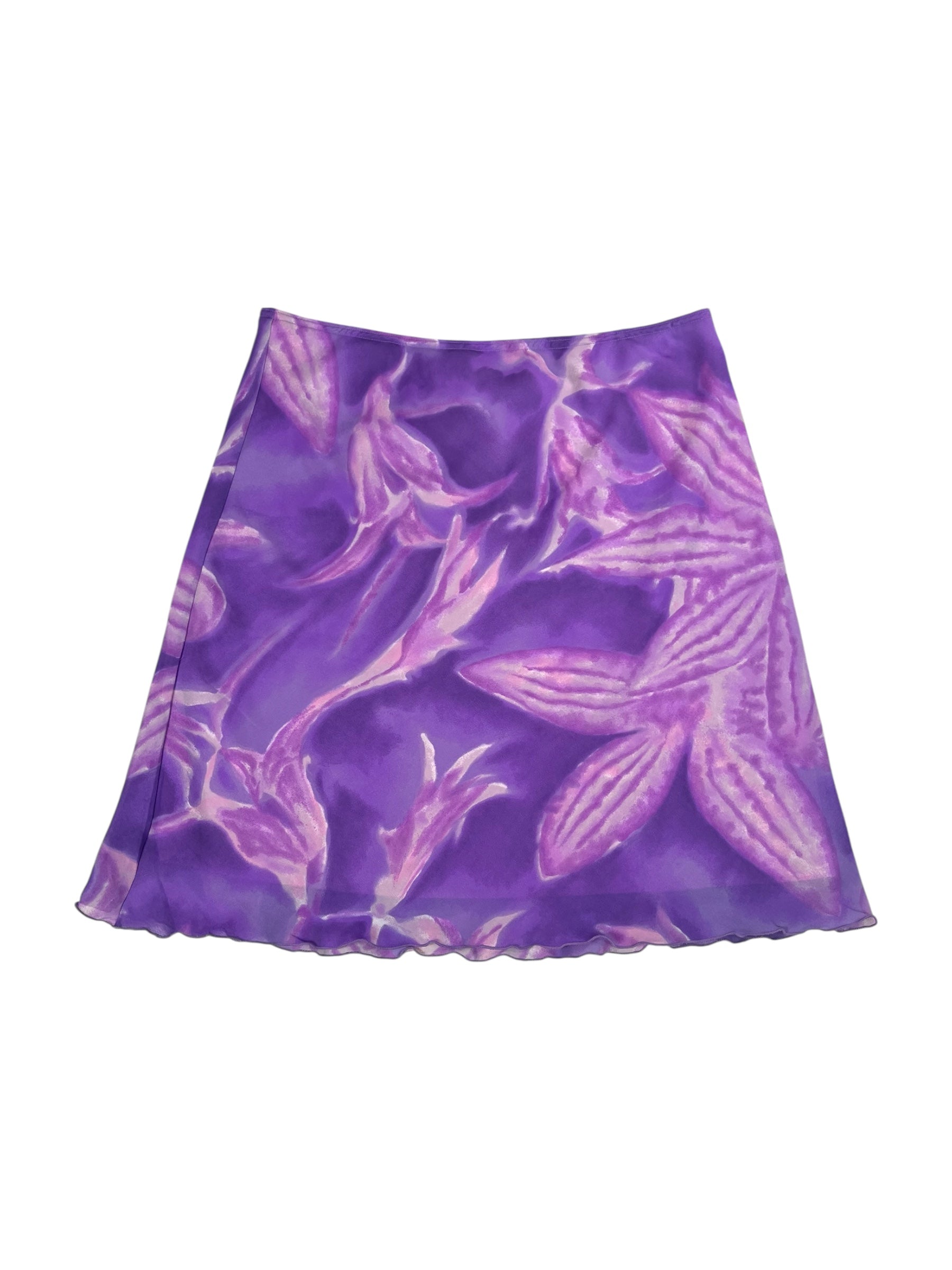 (34) Purple Floral Water Colour Pattern Midi Skirt