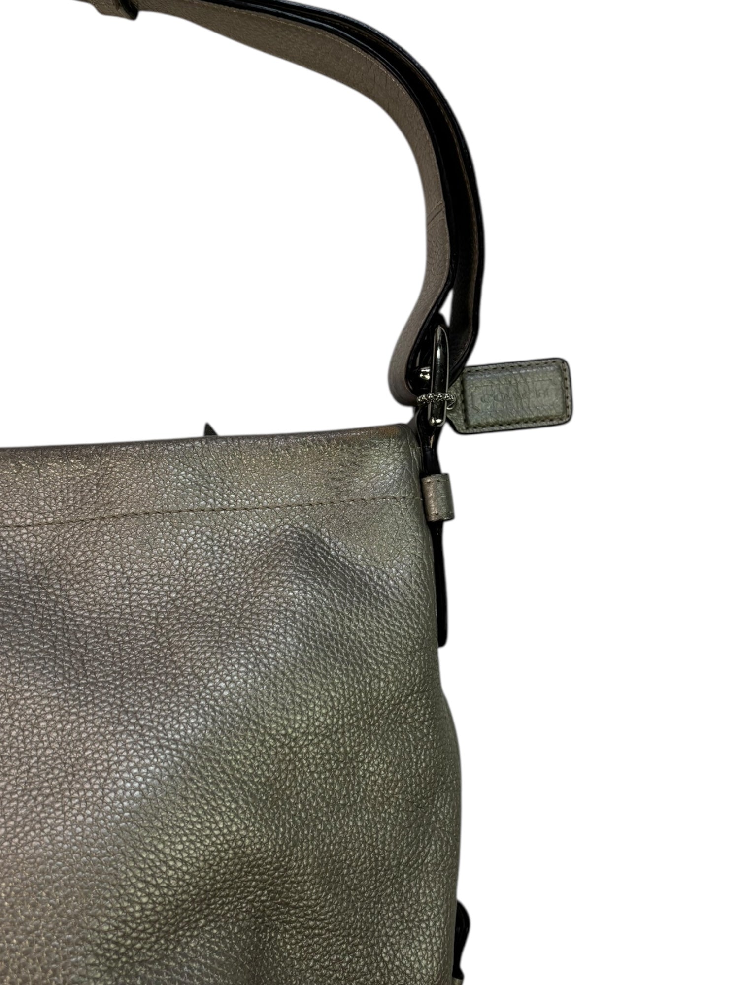 Coach Silver Pebbled Leather Slouchy Shoulder Purseo