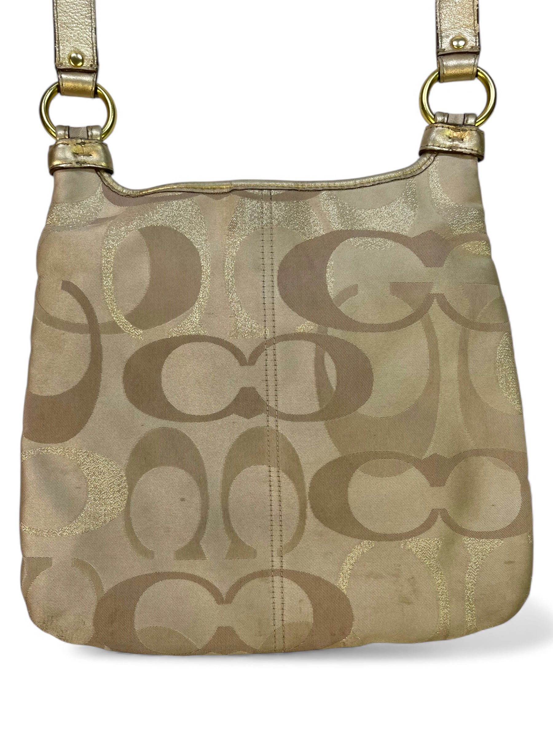 Biege Coach Canvas & Leather Crossbody Bag