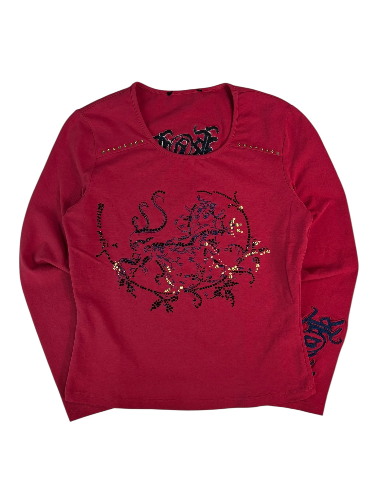 (M) Red Embellished Long Sleeve Tee