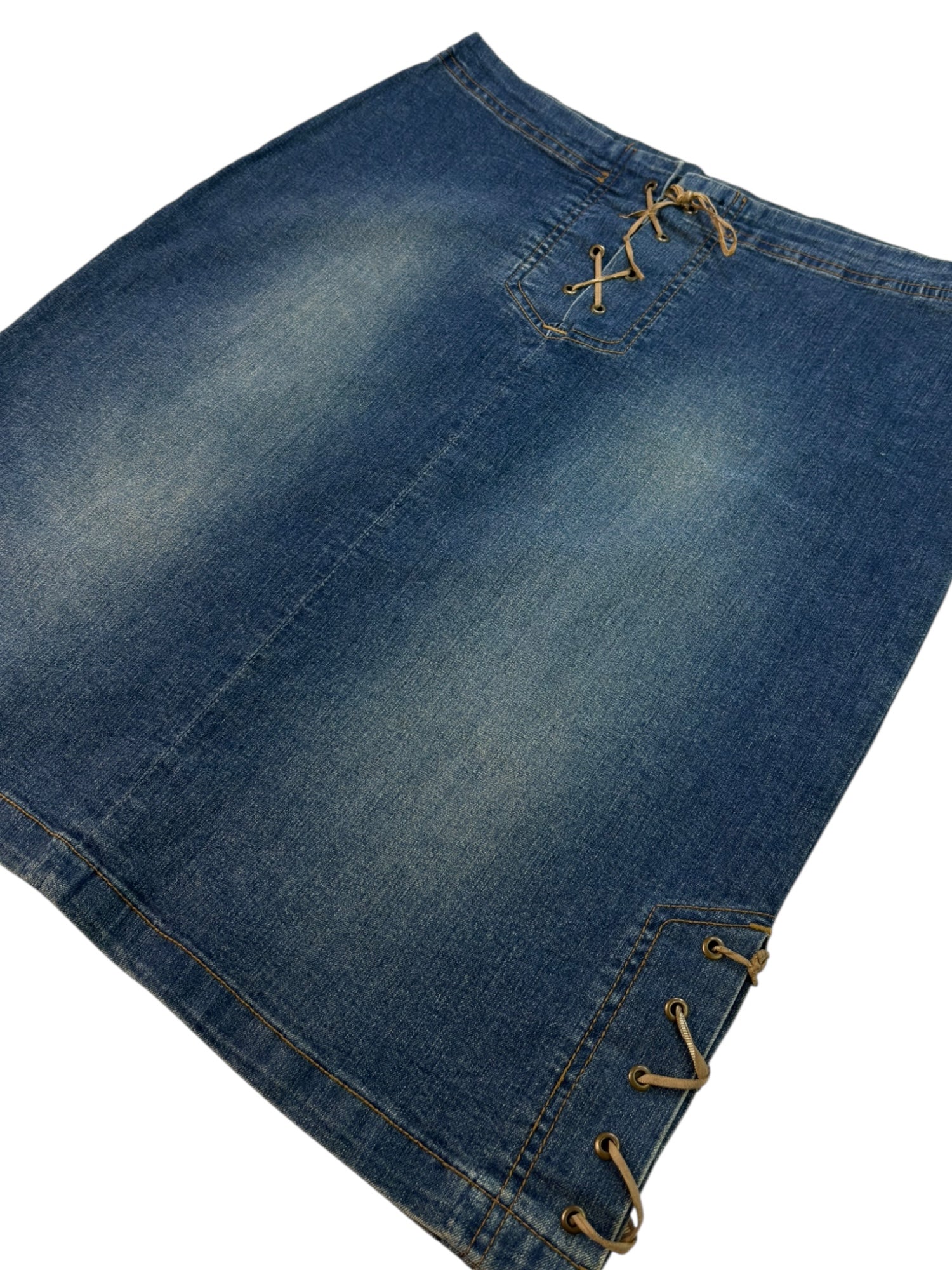 (31) Denim Lace-up Detailing Midi Skirt