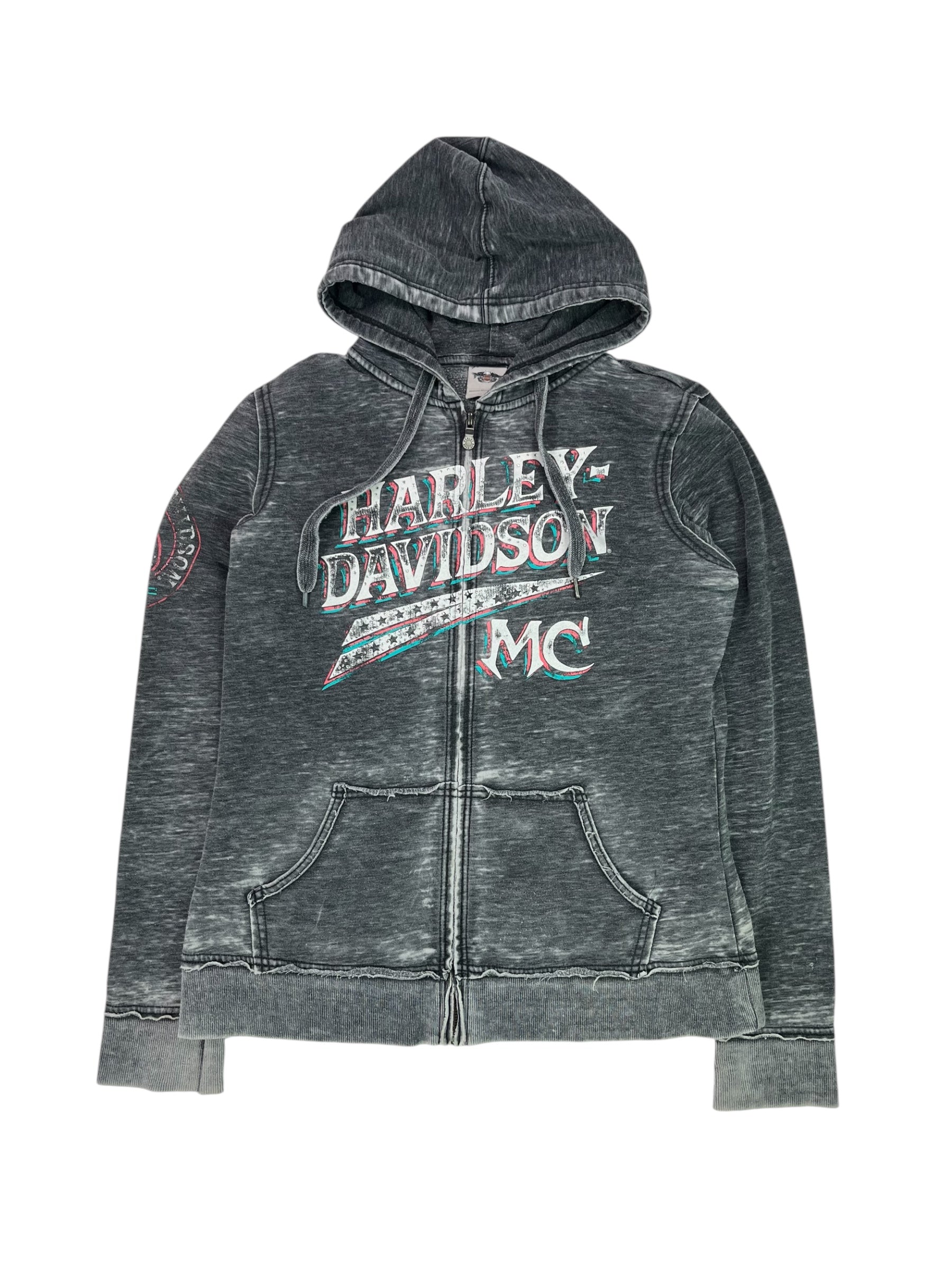 M) Grey Burnout Harley Davidson Rhinestone Zip Up Hoodie – Sweet Like
