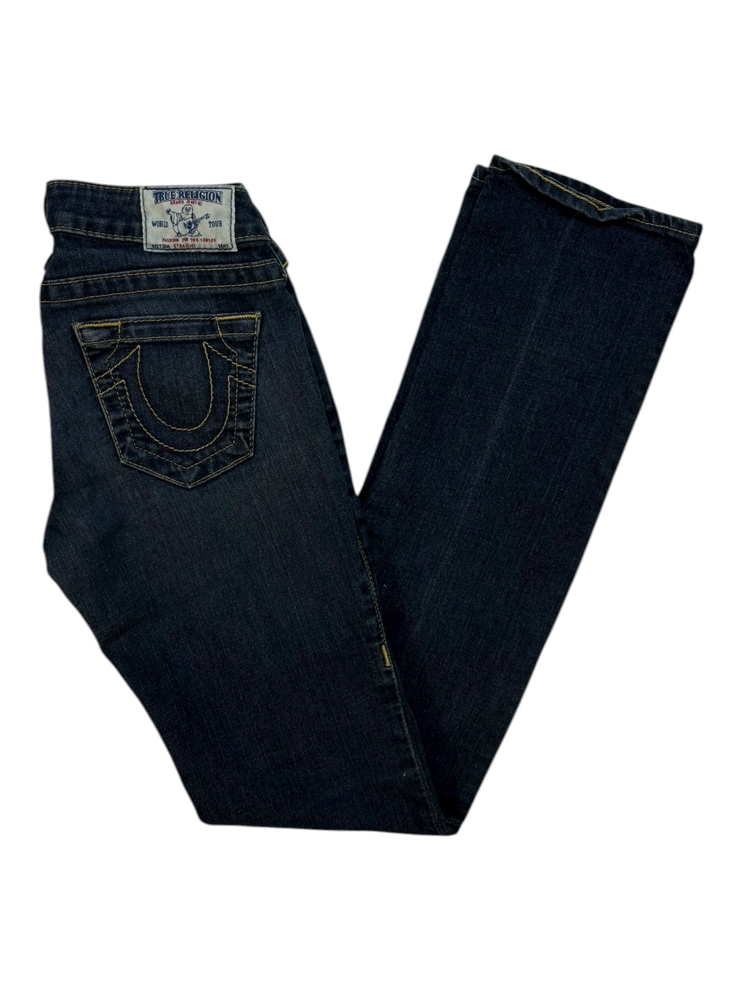 (27) True Religion Dark Wash Straight Leg Jeans