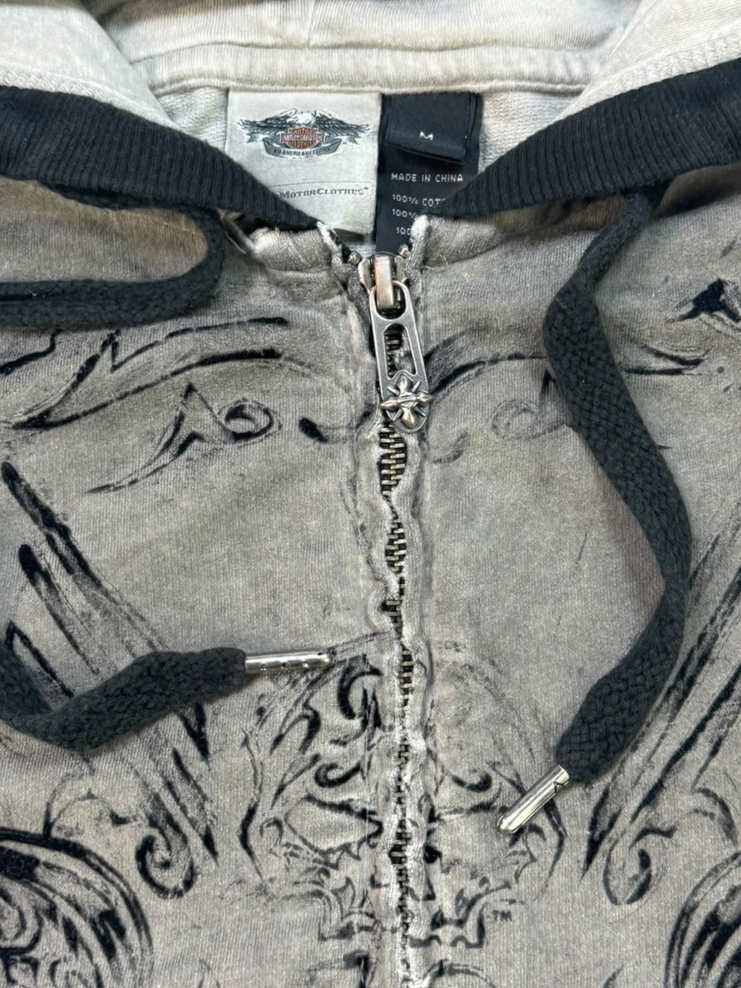 (M) Grey Embellished Harley Davidson Zip Up